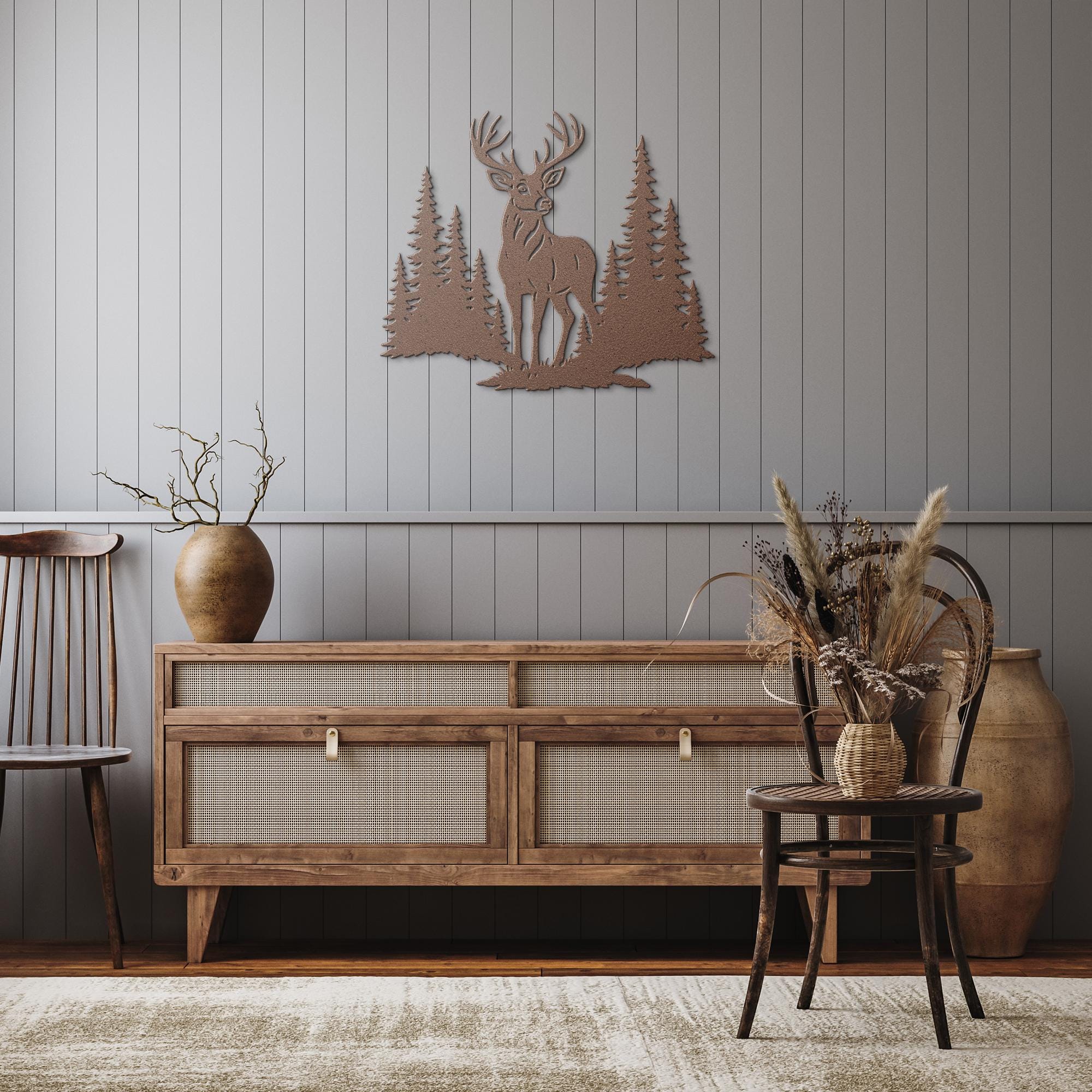 Majestic Buck Metal Wall Art, Deer in Forest Sign, Hunter Lodge Decor