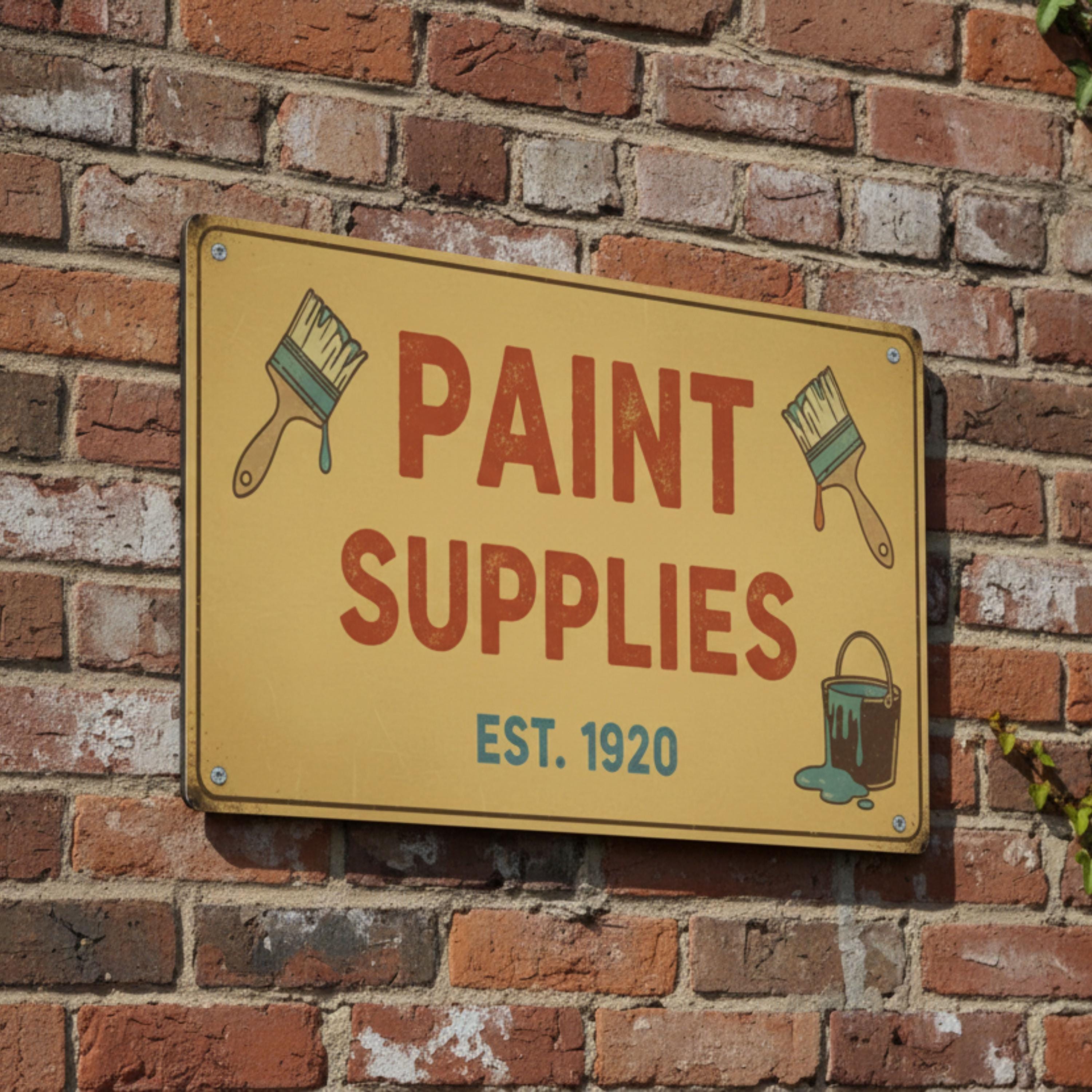 Vintage Paint Supplies Sign, Art Studio Hardware Retro Metal Plaque, Home Repair Decor