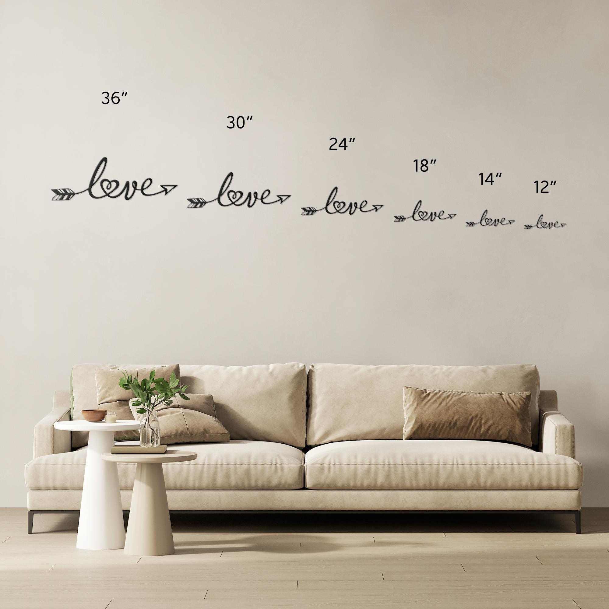 Love Arrow Metal Wall Art, Script Heart Sign, Romantic Bedroom Wall Decor