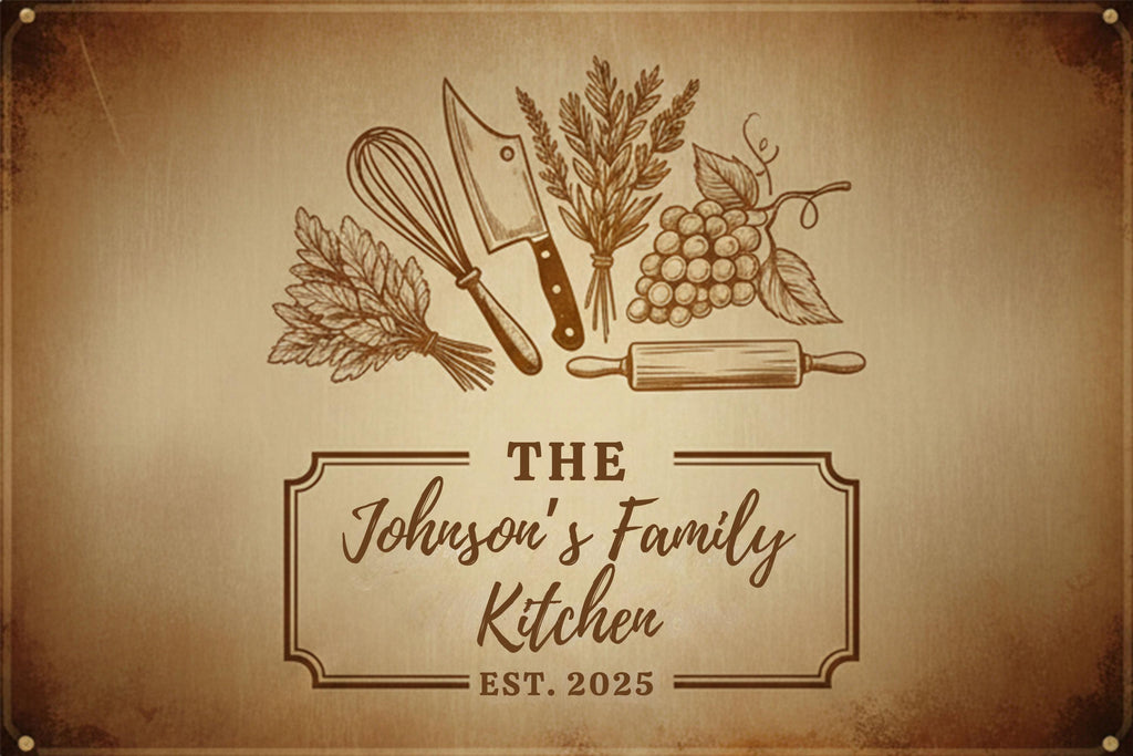 Personalized Kitchen Sign - Custom Metal Sign | Rustic Kitchen Decor & Family Name Plaque