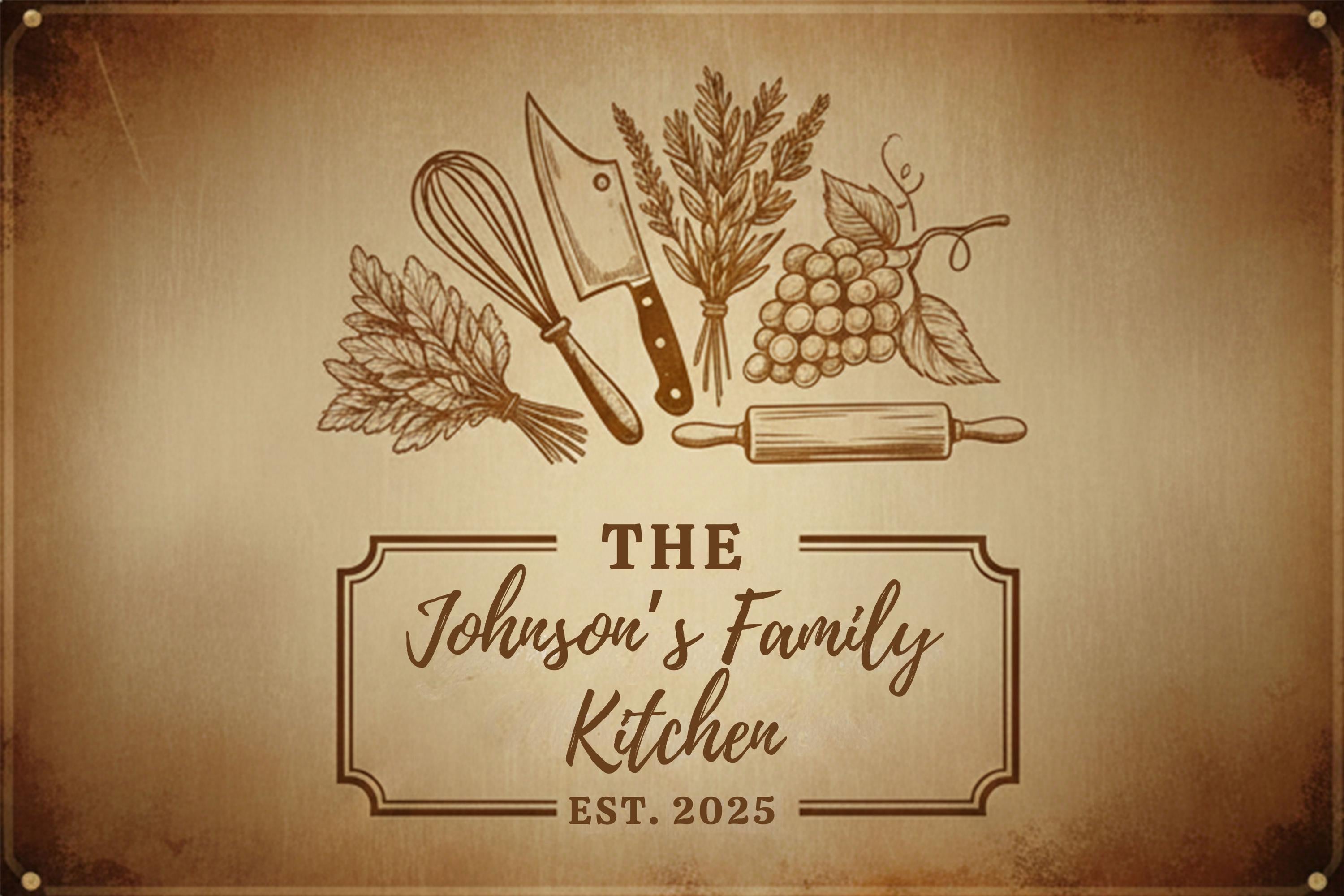 Personalized Kitchen Sign - Custom Metal Sign | Rustic Kitchen Decor & Family Name Plaque