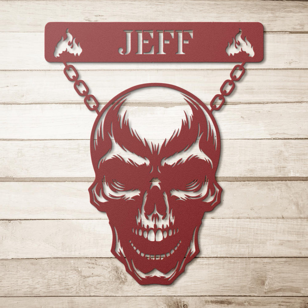 Personalized Skull Metal Sign, Custom Name Biker Wall Art, Gothic Decor, Man Cave Signage