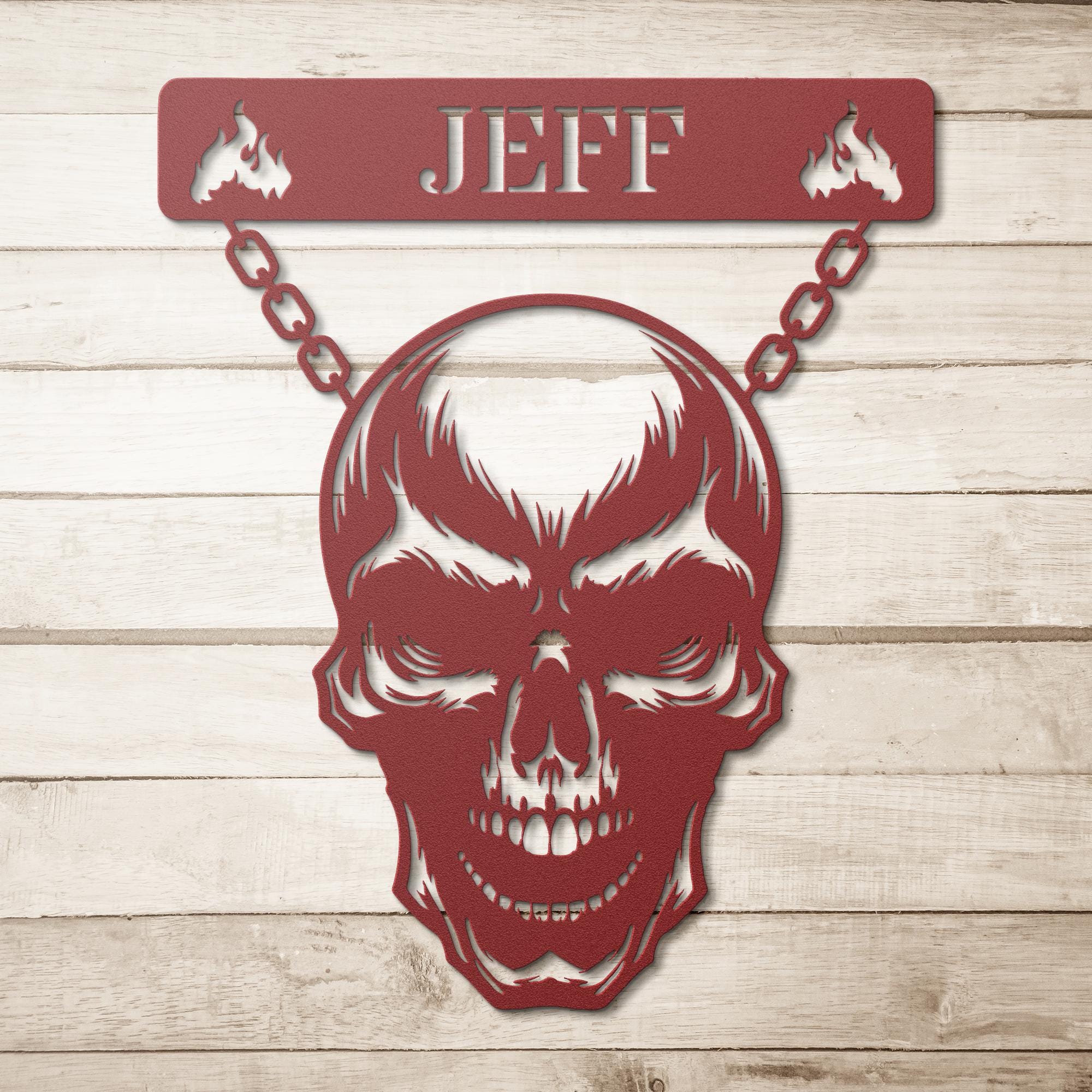 Personalized Skull Metal Sign, Custom Name Biker Wall Art, Gothic Decor, Man Cave Signage
