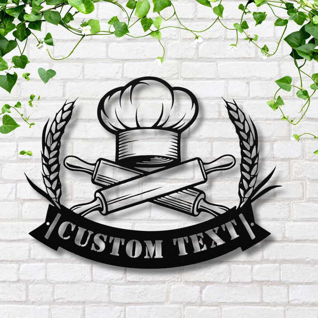 Personalized Baker Sign - Custom Kitchen Decor | Chef Metal Sign & Rolling Pin Art
