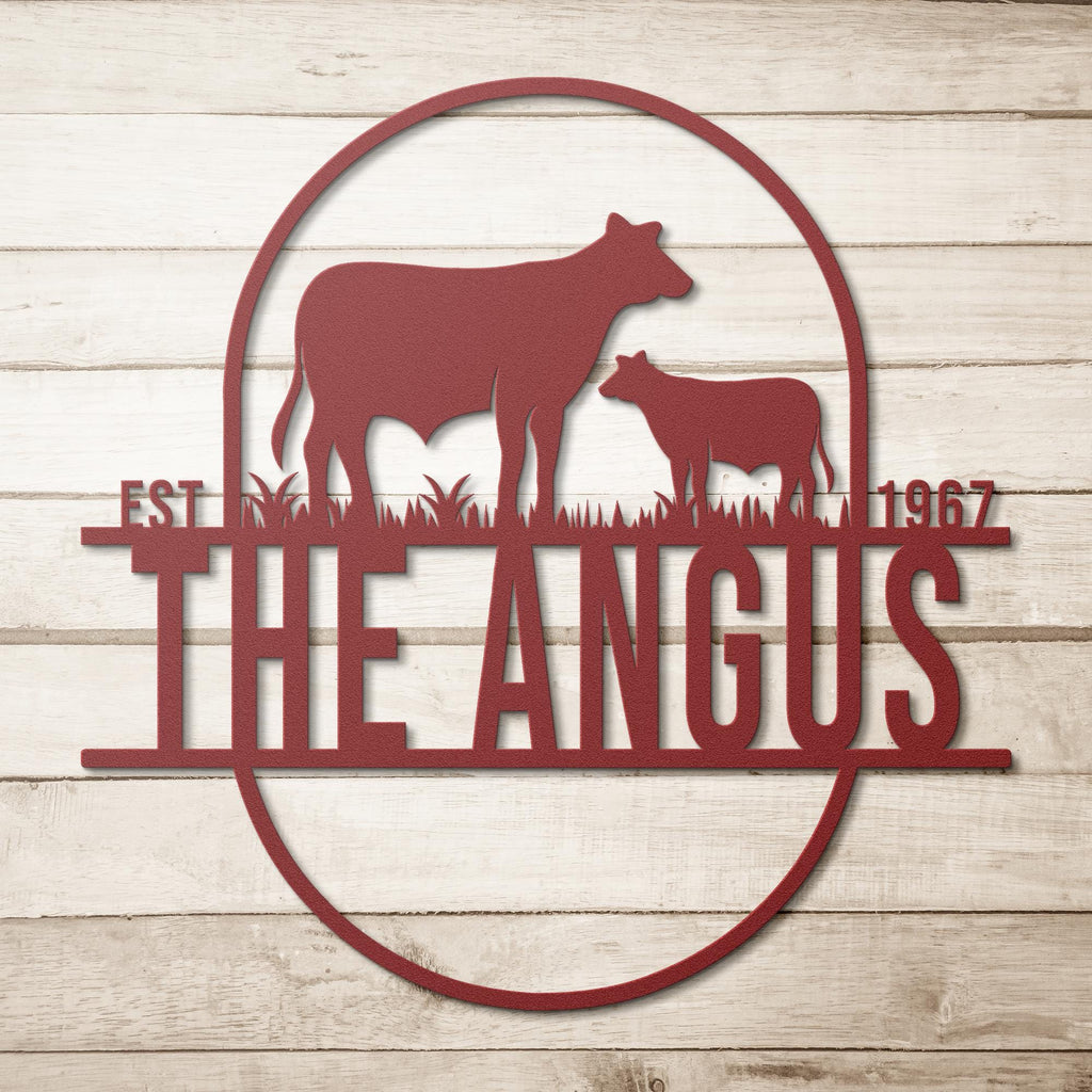 Custom Metal Farm Sign: Cow & Calf Design, Personalized Ranch Decor