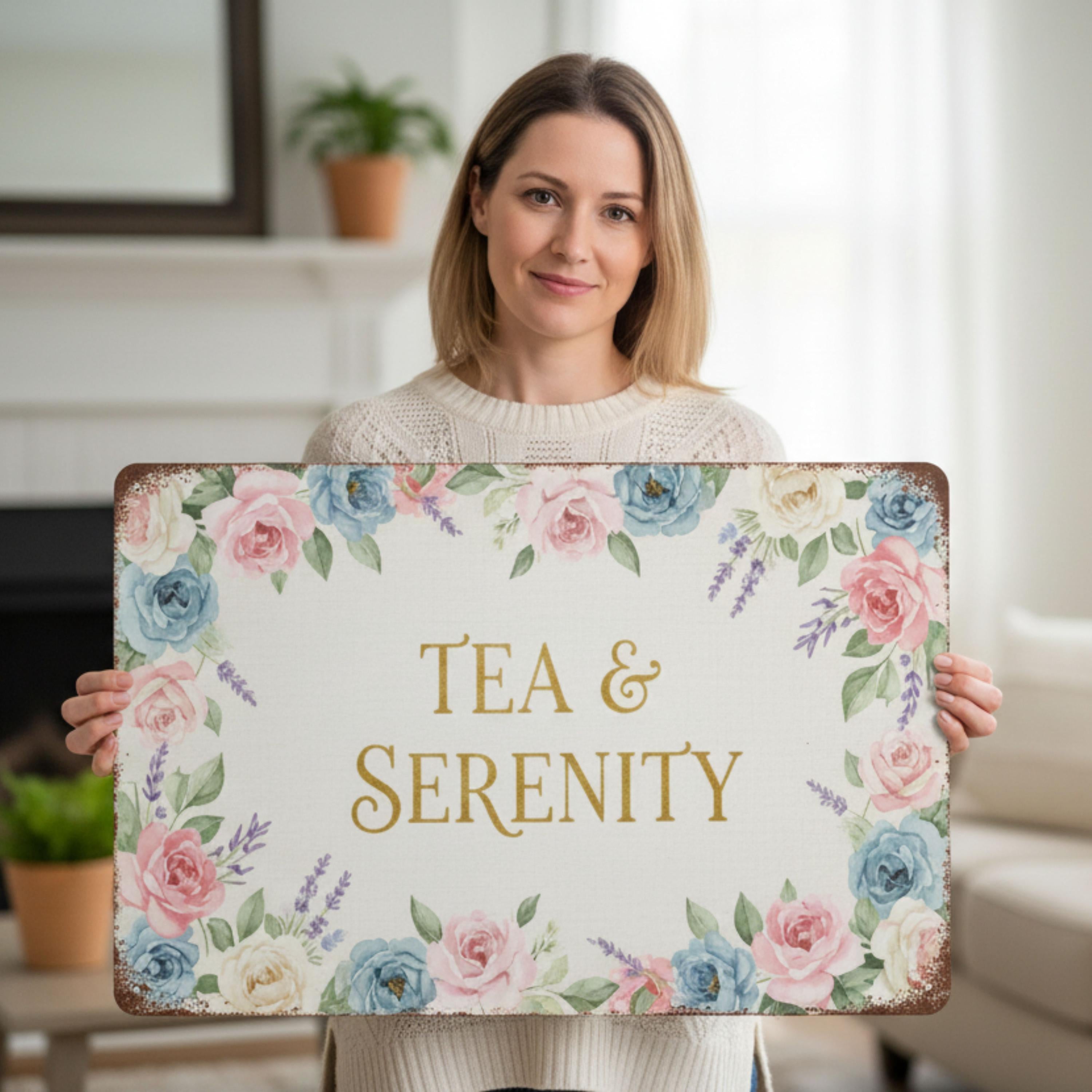 Metal Wall Sign - Floral Wall Art Shabby Chic Decor | Vintage Tea Room Plaque