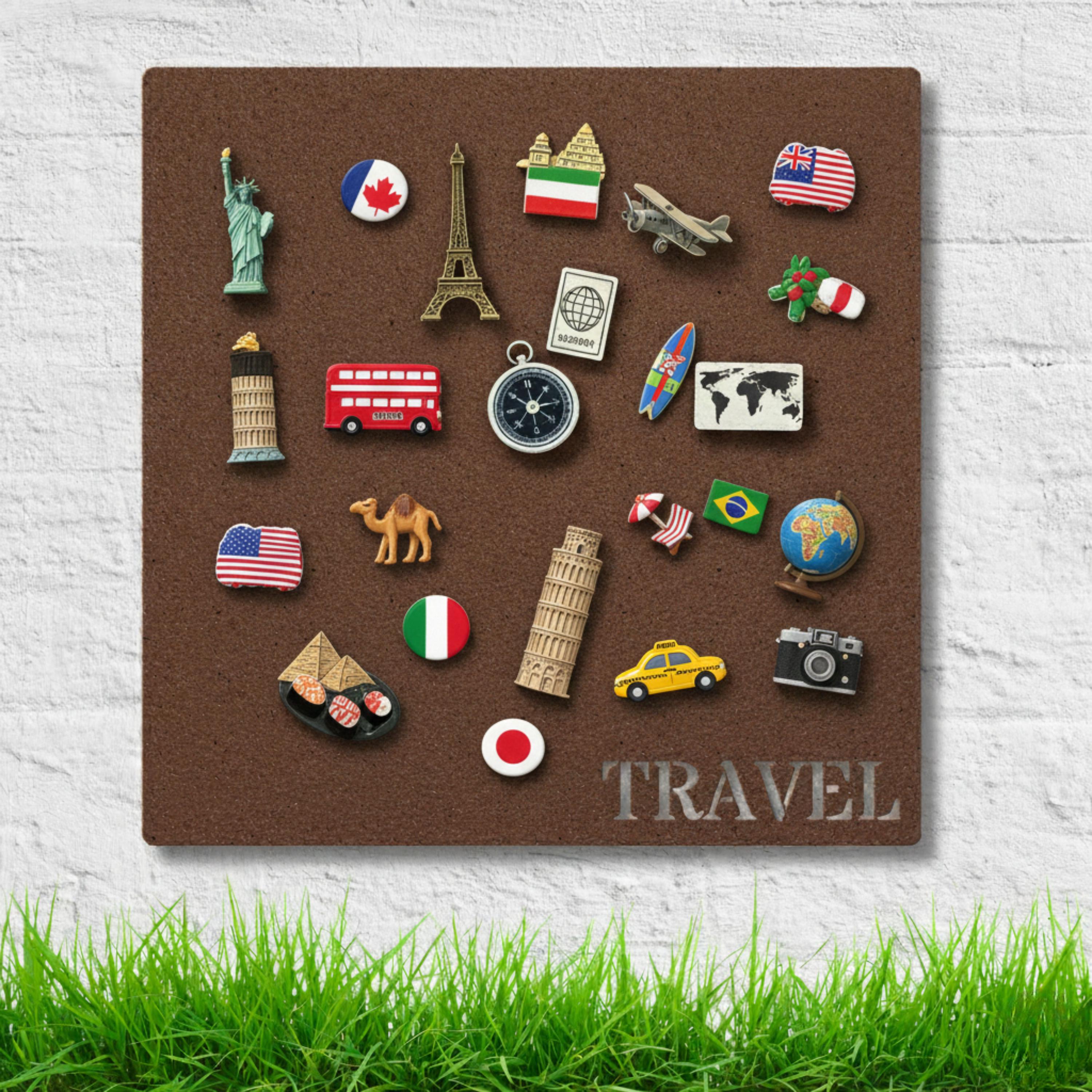 Travel Souvenir Magnet Board | Global Landmark Die Cut Metal Sign, Wanderlust Display Board for Refrigerator Magnets