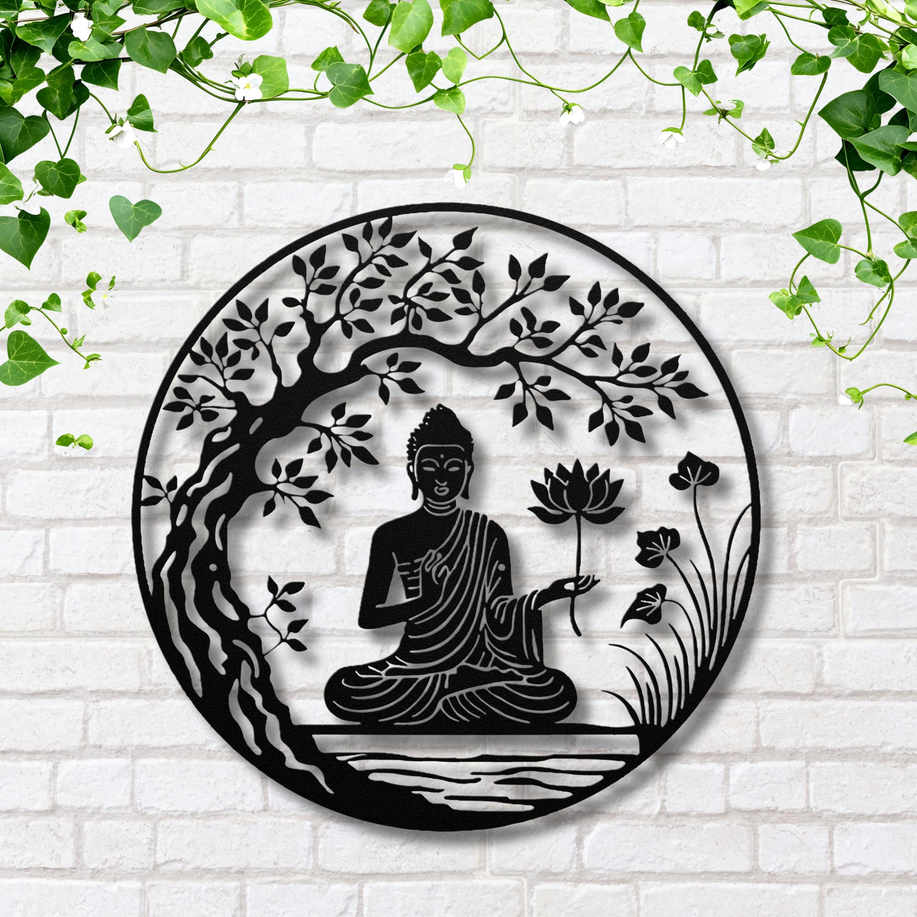 Buddha Lotus Flower Metal Wall Art, Zen Meditation Decor