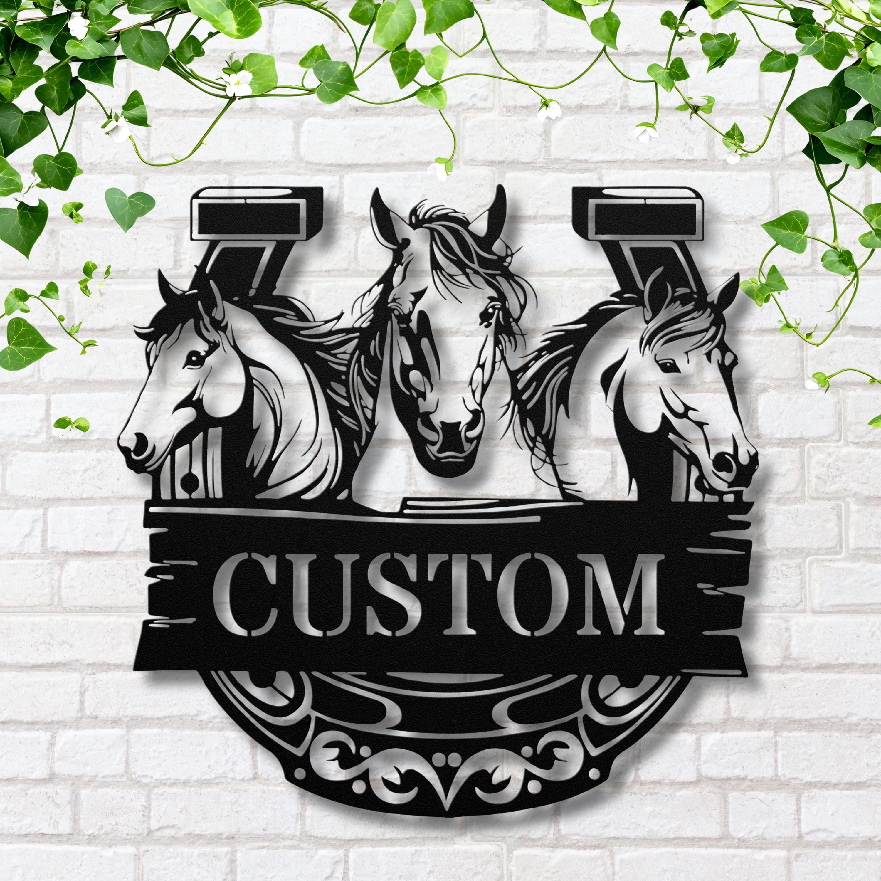 Custom Horse Metal Sign, Horseshoe Wall Art, Personalized Equestrian Decor, Gift for Ranch
