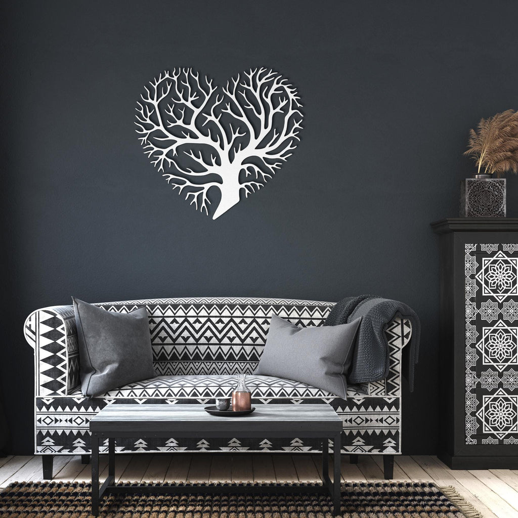 Heart Shaped Tree Metal Wall Art, Tree of Life Die Cut Sign, Bare Branch Nature Decor, Love Symbol Gift