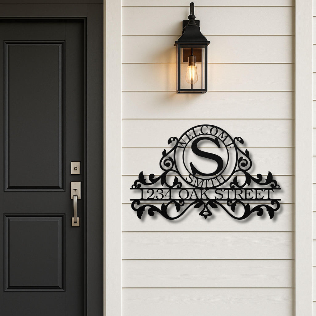 Personalized Metal Address Sign, Scrollwork Family Name Plaque