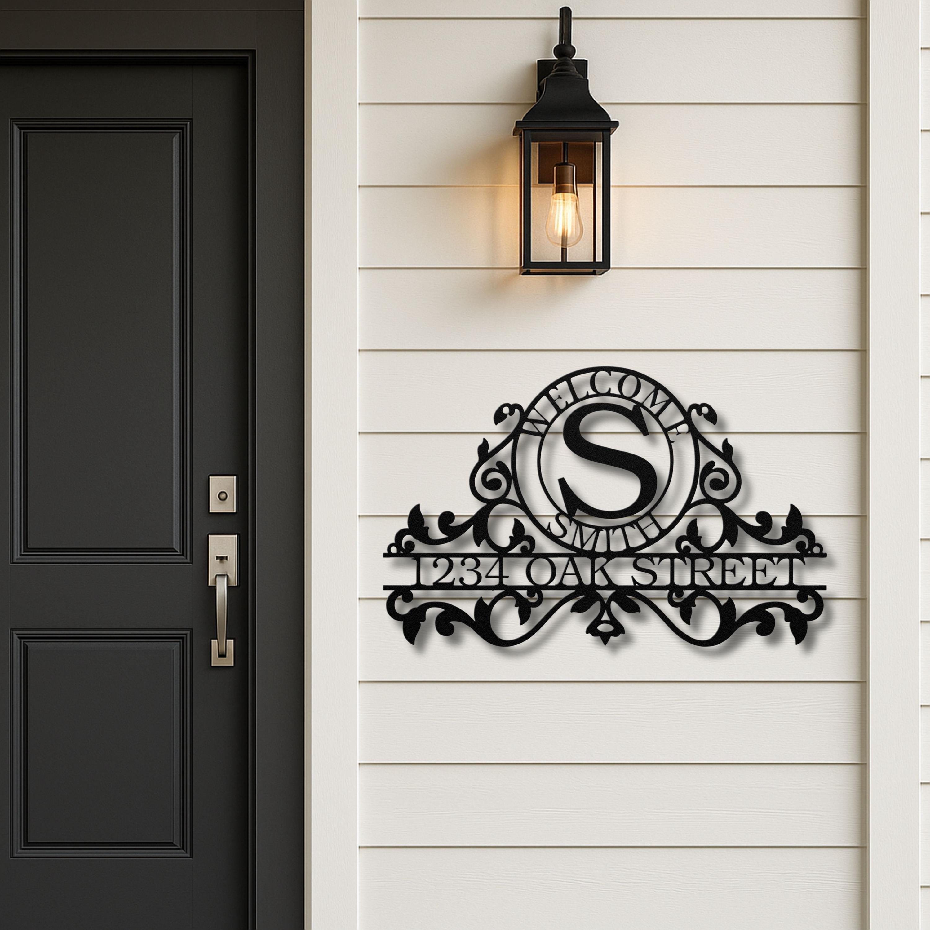 Personalized Metal Address Sign, Scrollwork Family Name Plaque