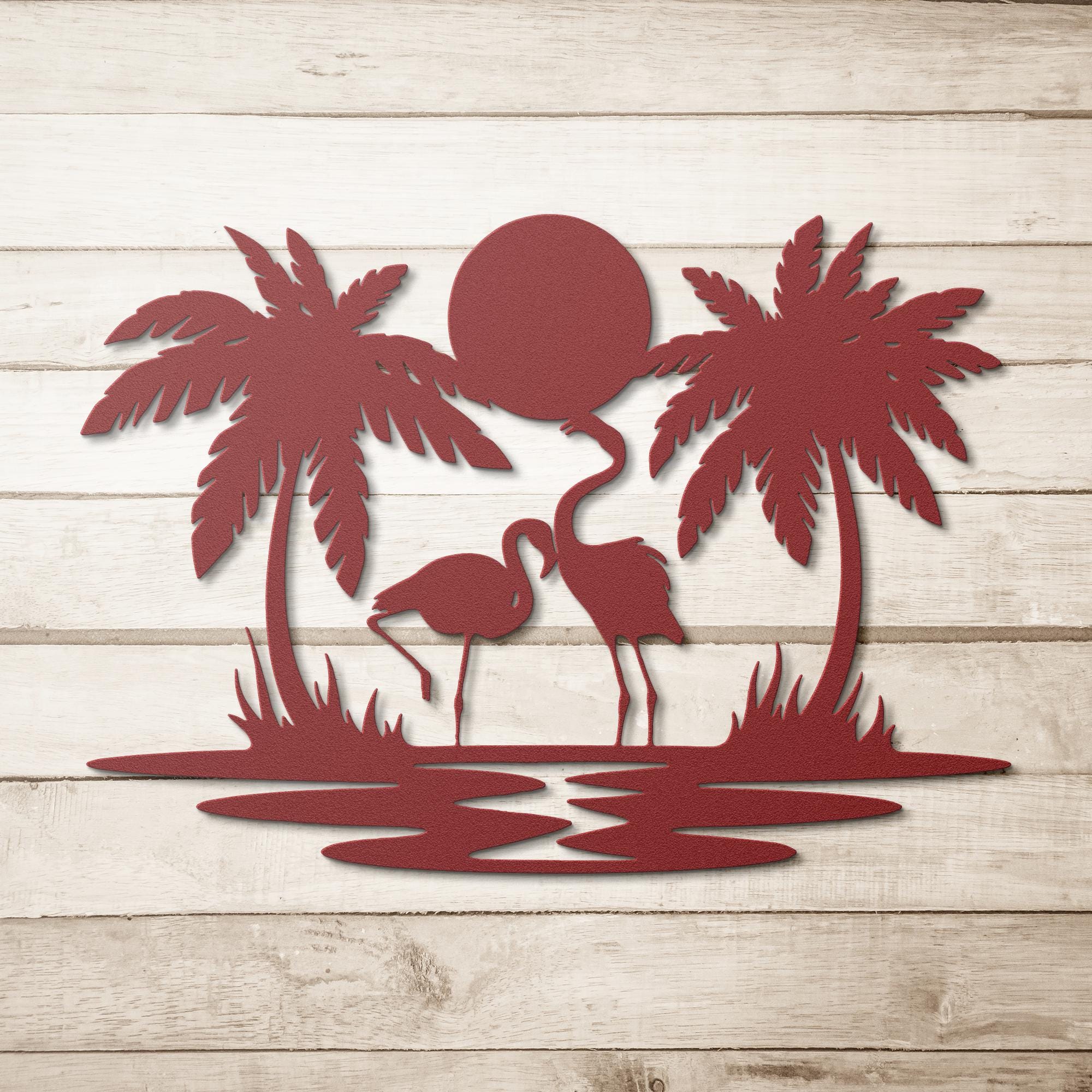Flamingo Tropical Metal Wall Art, Palm Tree Beach Sign, Summer Island Home Decor