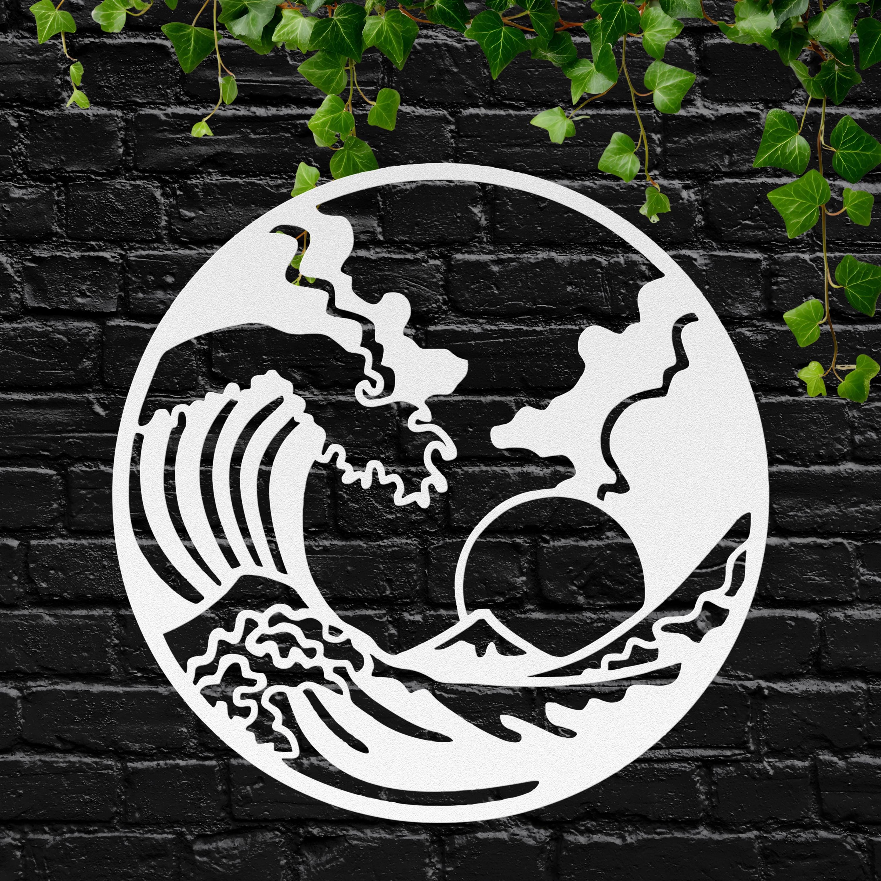 Wave Metal Wall Art, Japanese Coastal Decor