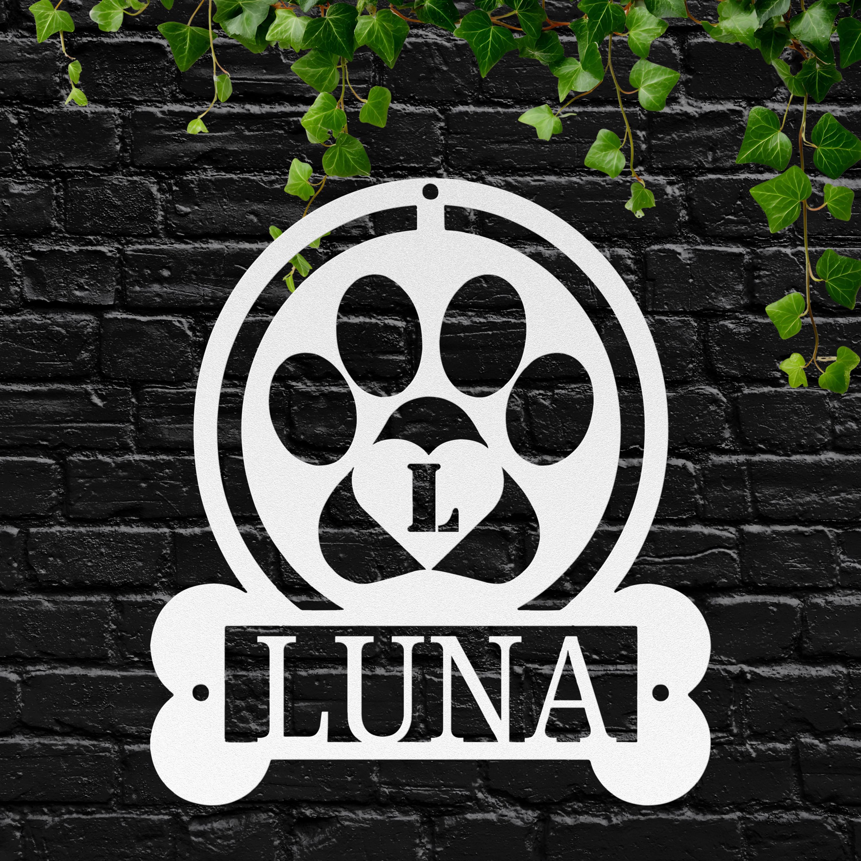 Personalized Dog Sign – Custom Pet Name Paw Print Metal Wall Art Gift