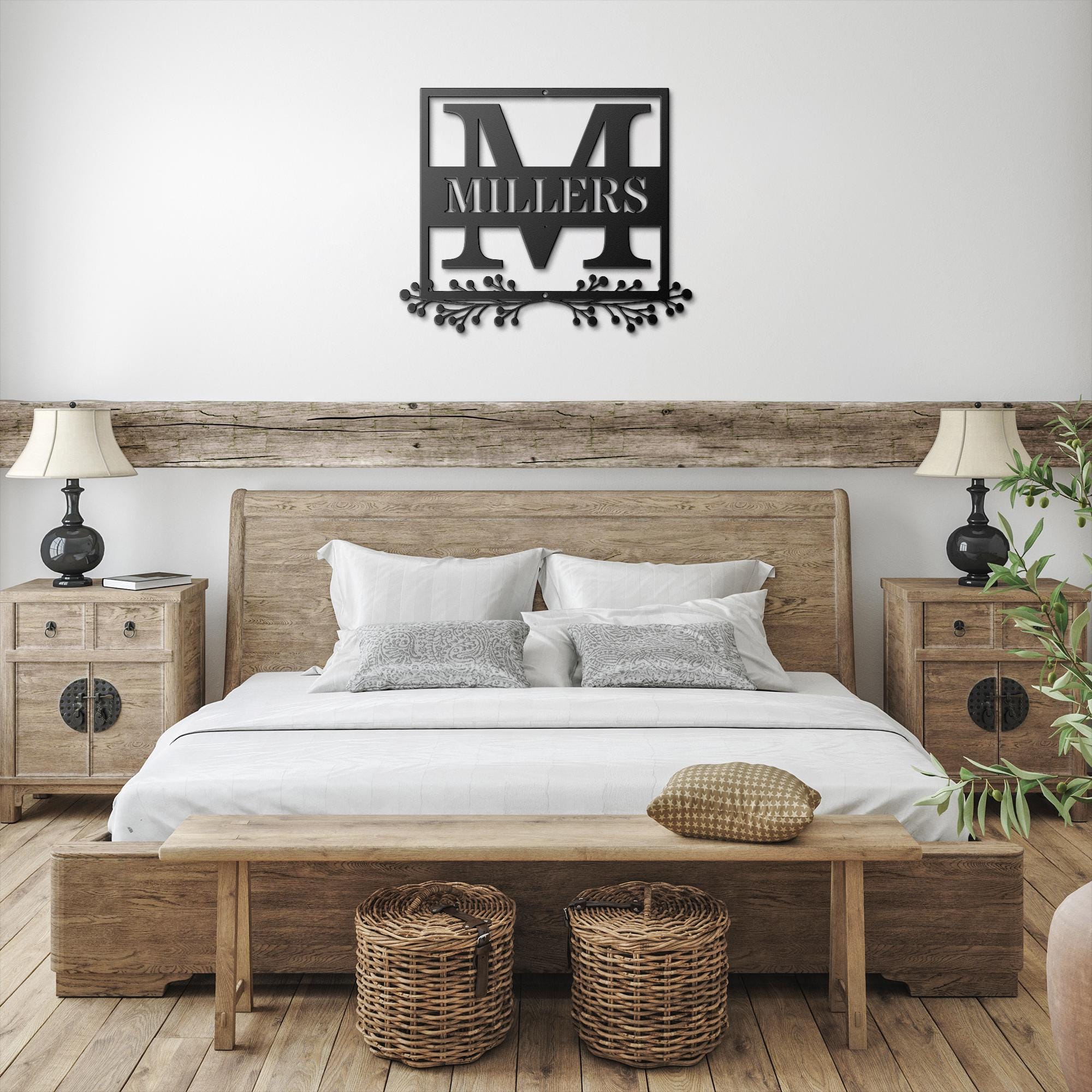 Personalized Split Letter Monogram, Metal Sign Floral, Family Name Wall Decor, Wedding Gift