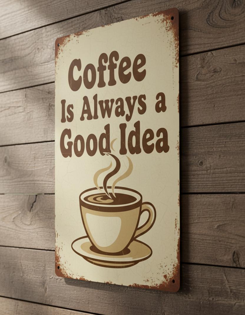 Vintage Coffee Sign – Rustic Kitchen Decor | Retro Metal Plaque & Good Idea Quote
