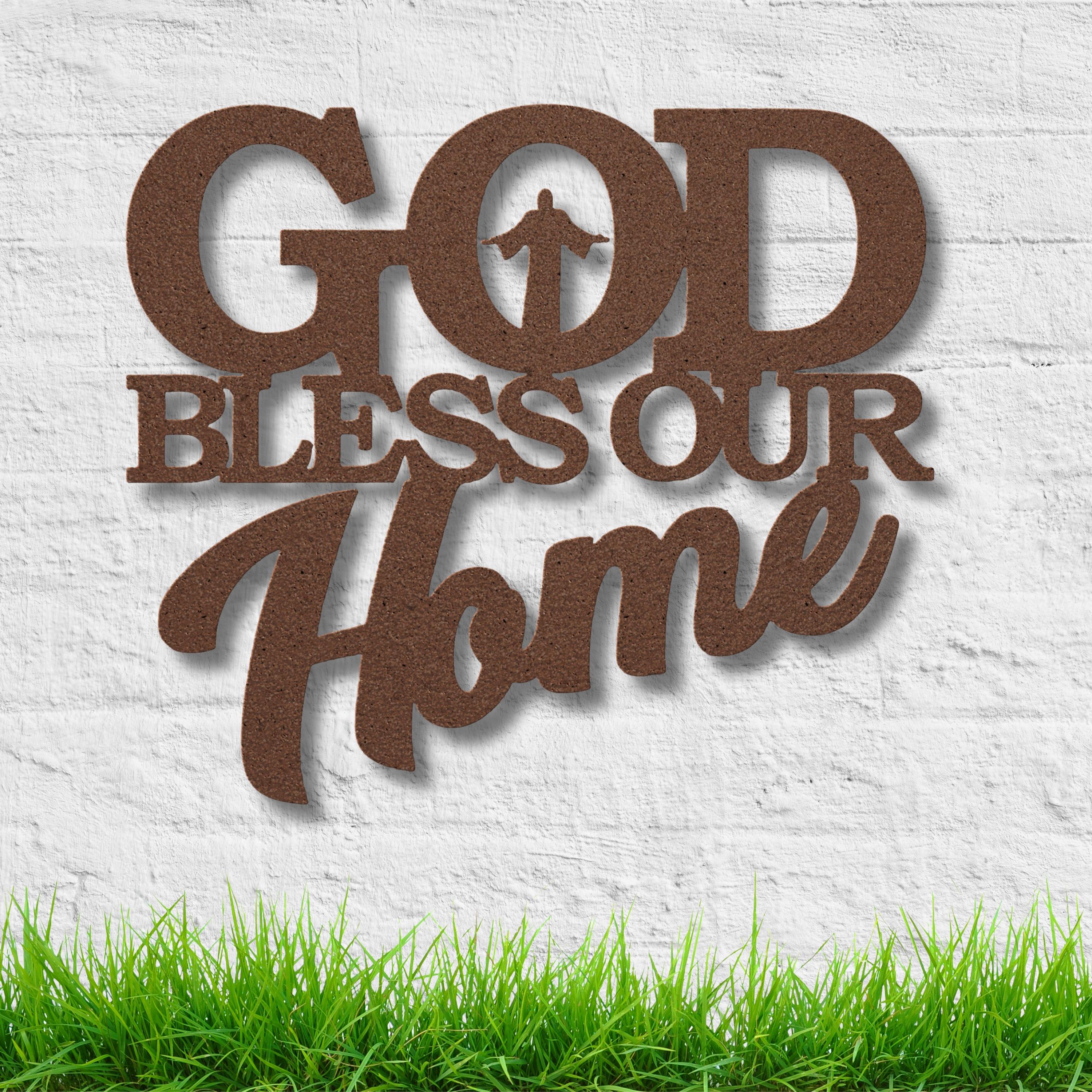 God Bless Our Home Metal Sign | Christian Word Art Decor | Religious Scripture Silhouette | Faith-Based Housewarming Gift
