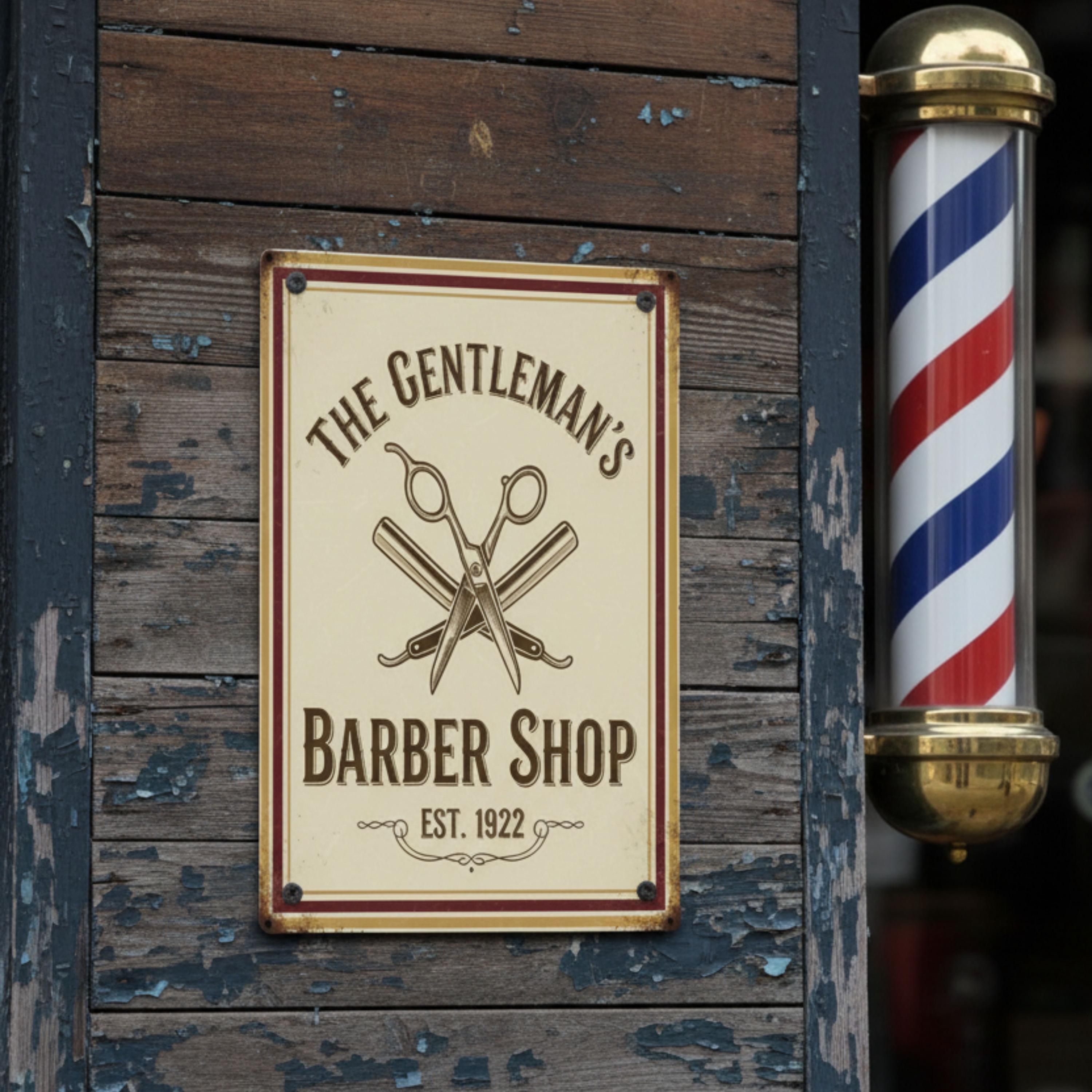 The Gentleman's Barber Shop Sign - Vintage Metal Wall Art - Custom Shaving & Haircut Decor