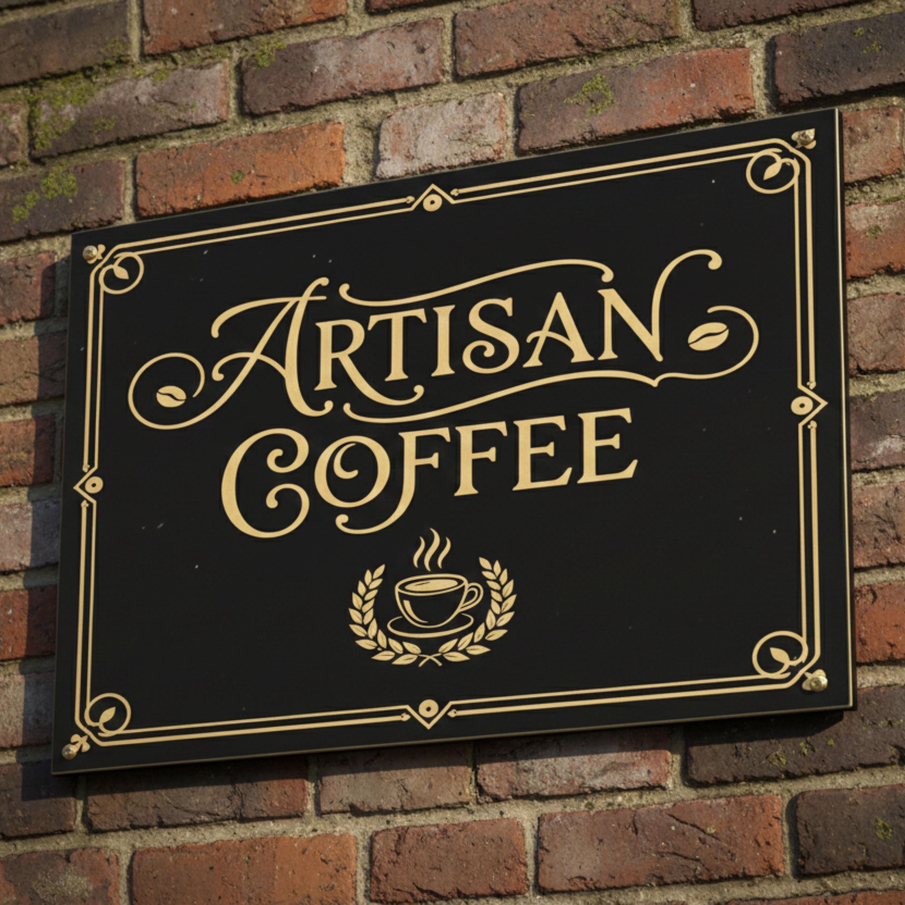 Artisan Coffee Metal Sign, Vintage Coffee Shop Decor, Black and Gold Cafe Wall Art, Retro Espresso Plaque, Latte Lover Gift