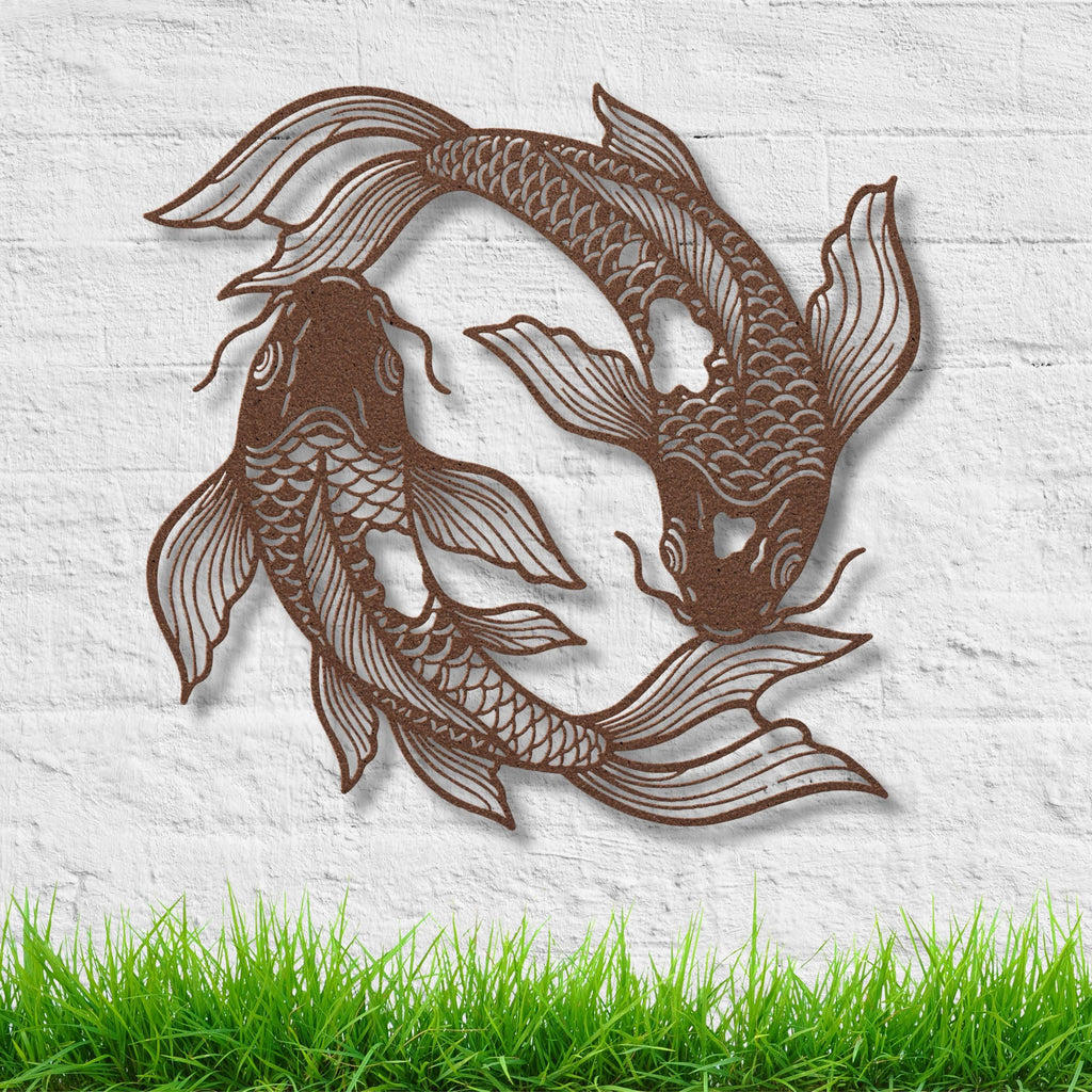 Yin Yang Koi Fish Metal Wall Art, Japanese Zen Decor