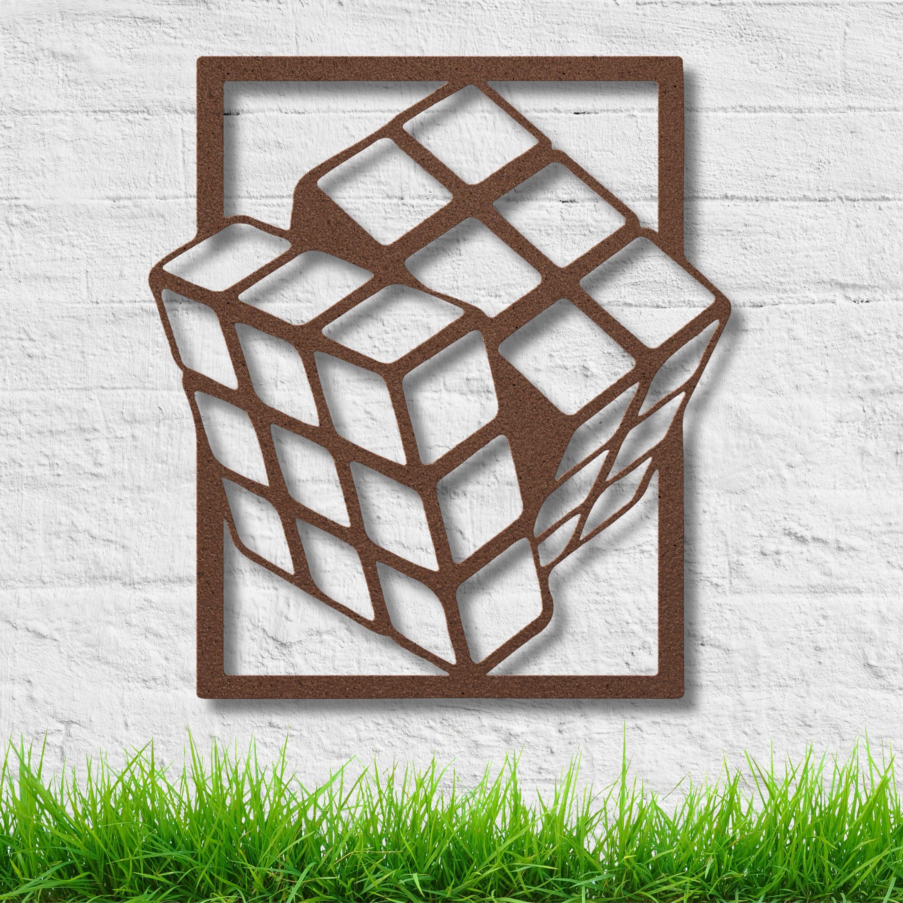 3D Rubik's Cube Metal Wall Art, Geometric Puzzle Sign, Modern Gamer Decor, Black Metal Die Cut, Unique Gift for Puzzle Lover