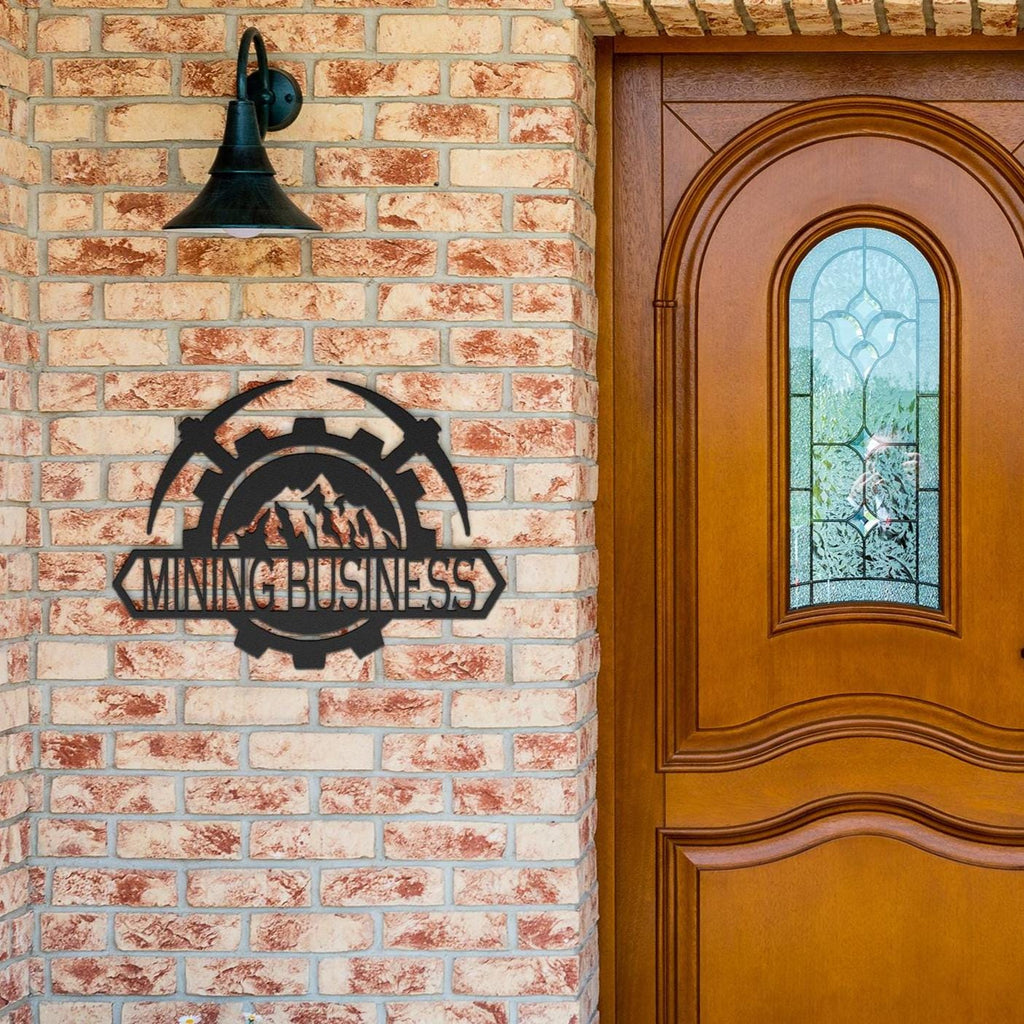 Custom Metal Mining Company Logo Sign: Mattock & Mountain Design