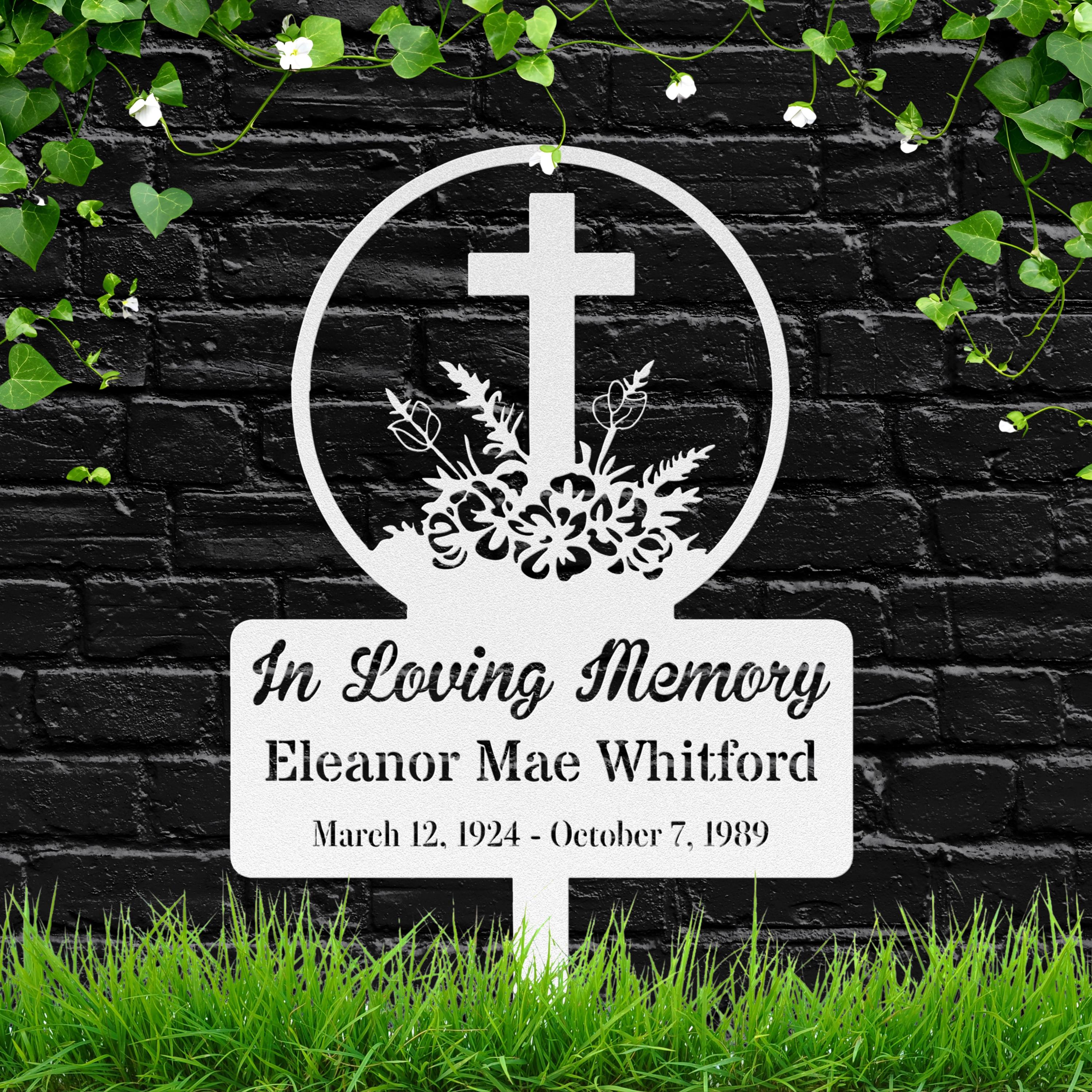 Personalized Cross Grave Marker, Flower Memorial Stake, Custom Remembrance Yard Sign