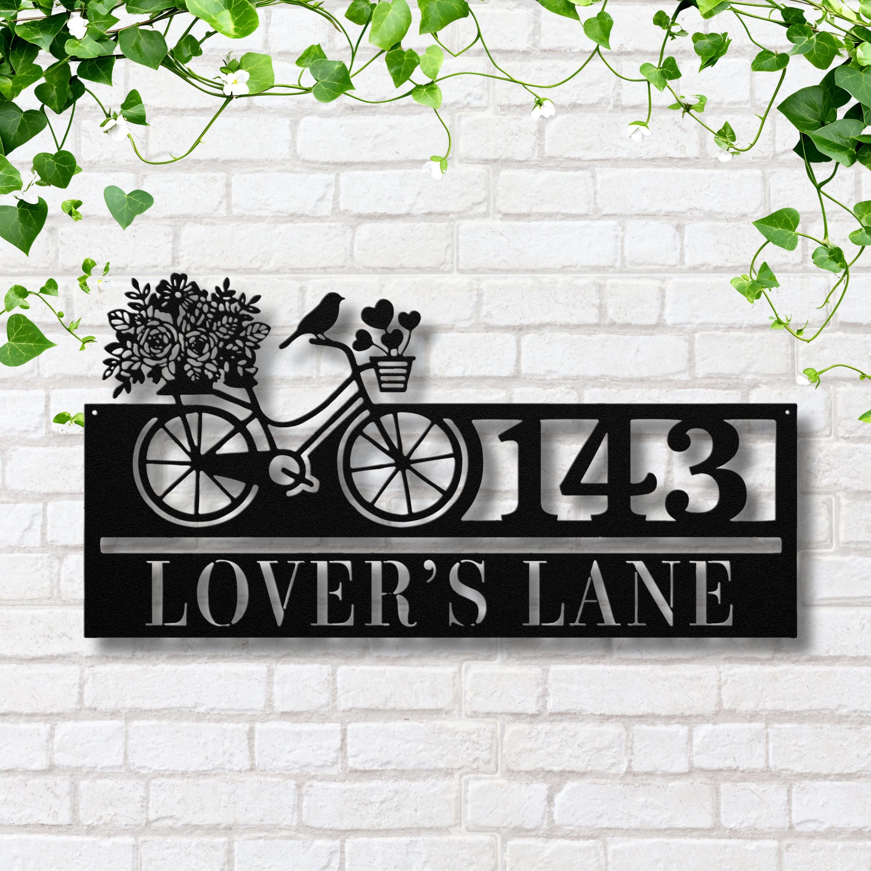 Custom Bicycle Address Sign, Flower Bike Metal Art, Personalized House Number Plaque, Unique Home Decor, Romantic Gift