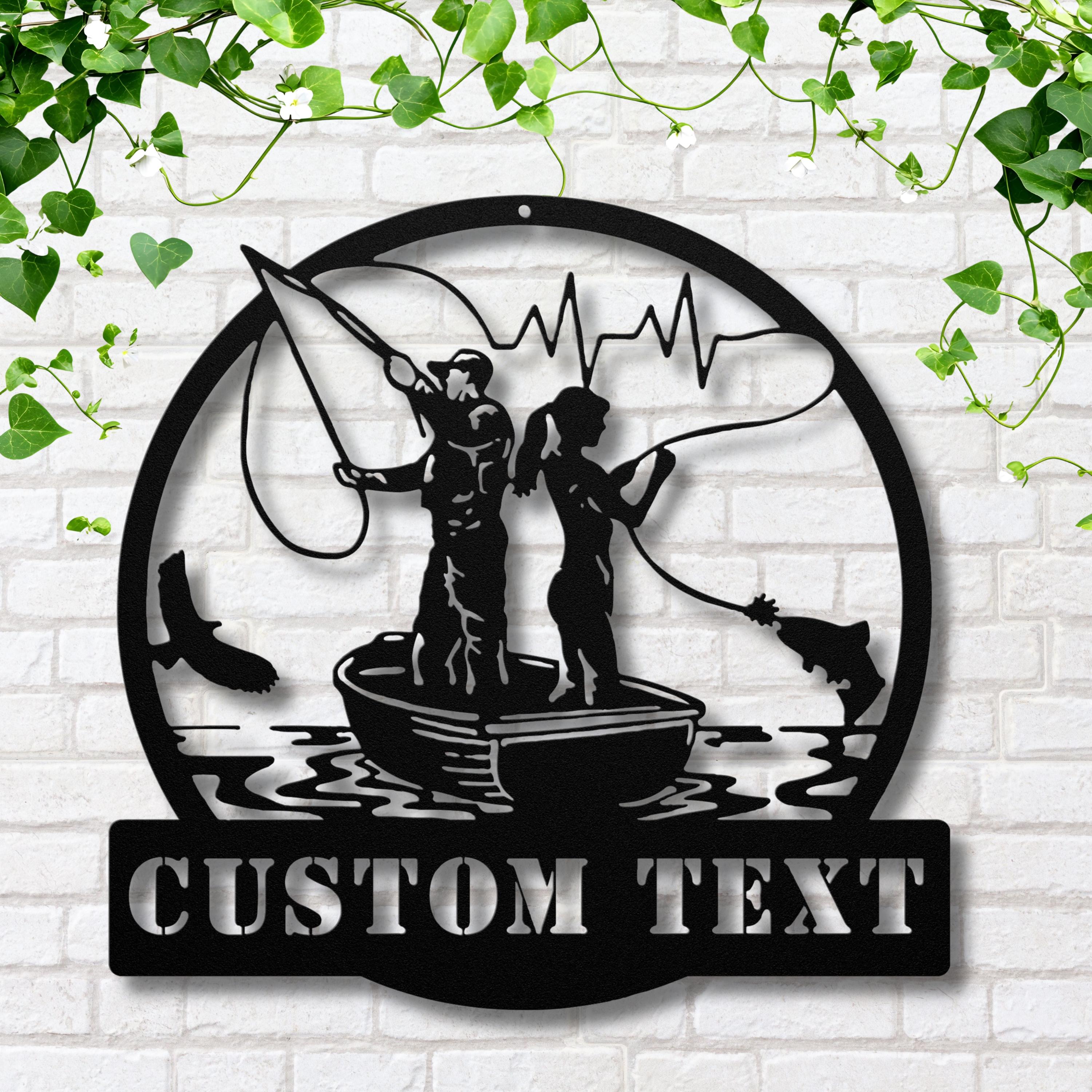Personalized Fishing Sign | Custom Metal Die Cut Lake Cabin Decor Anniversary Gift