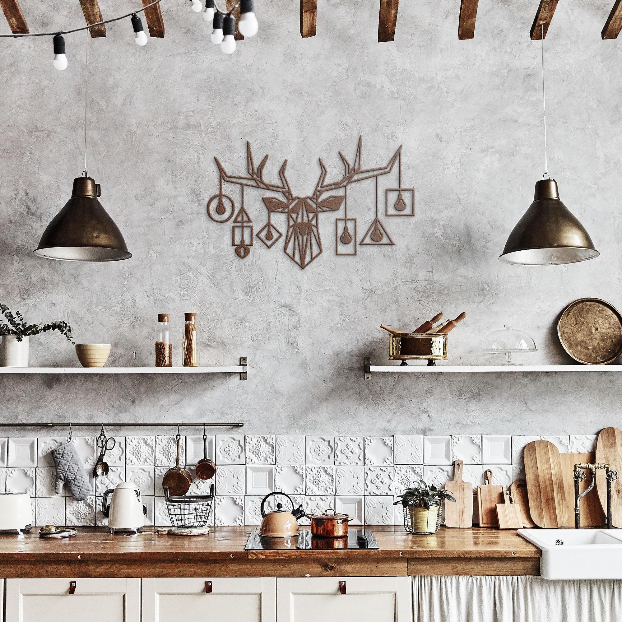 Geometric Stag Metal Wall Art, Deer Head with Bulbs, Modern Industrial Sign, Antler Art