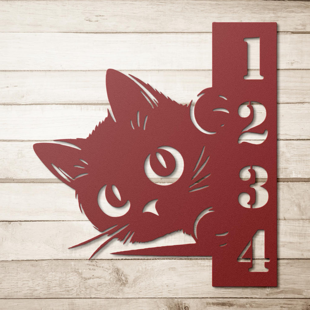 Personalized Cat Address Sign, Peeking Kitty Metal Wall Art