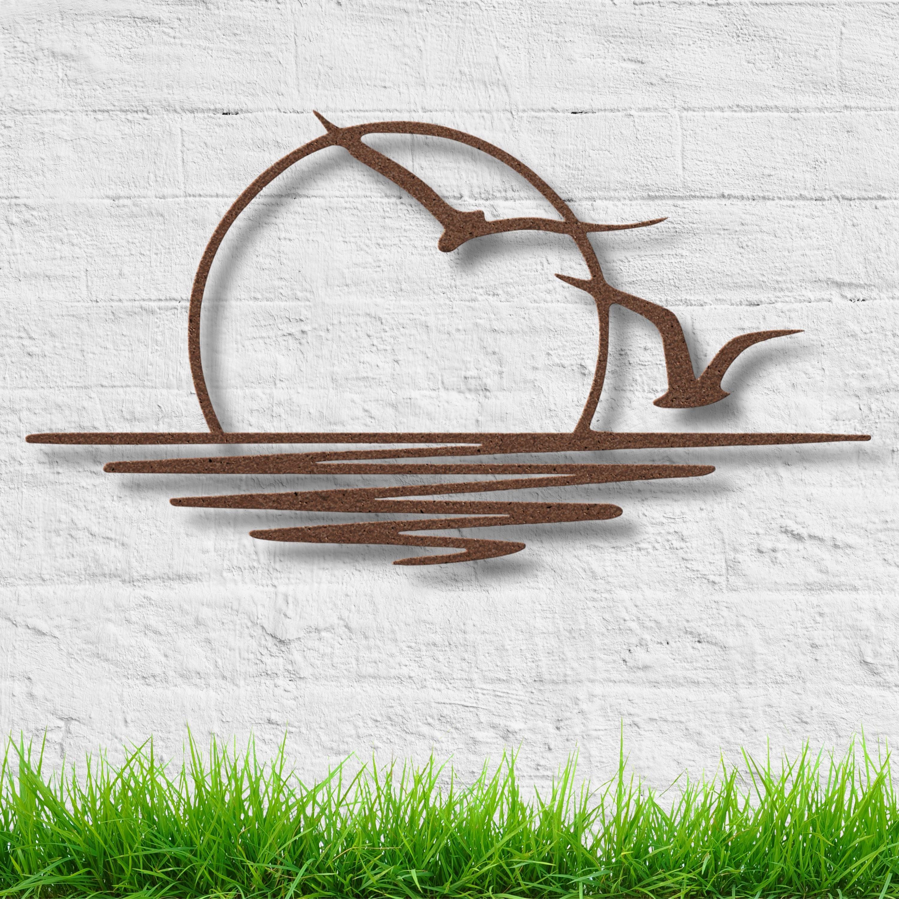 Sunset Ocean Birds Art - Coastal Metal Decor | Minimalist Nature Silhouette Wall Sign