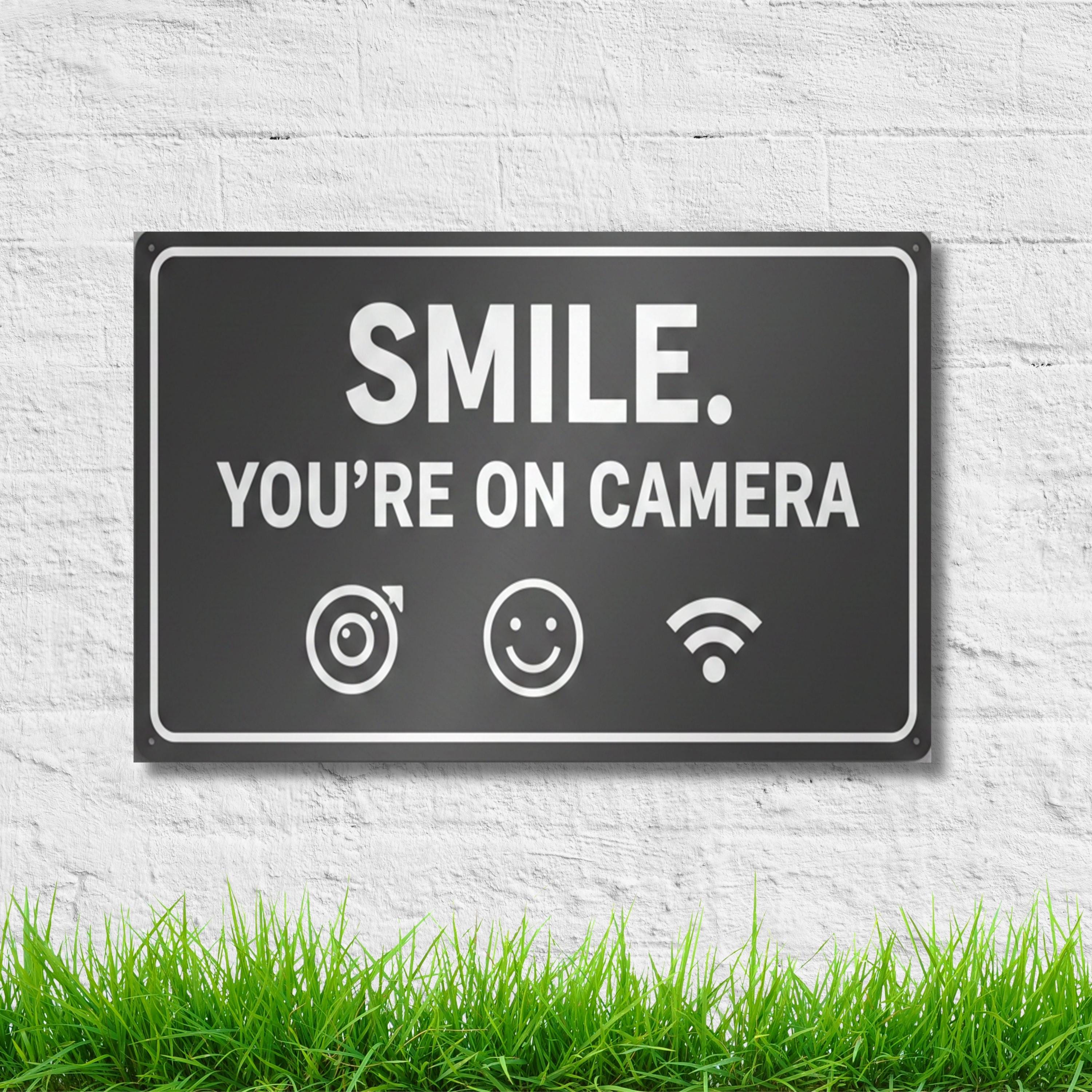 Smile You're On Camera Metal Sign, Security Warning, CCTV Notice, Home Safety Decor