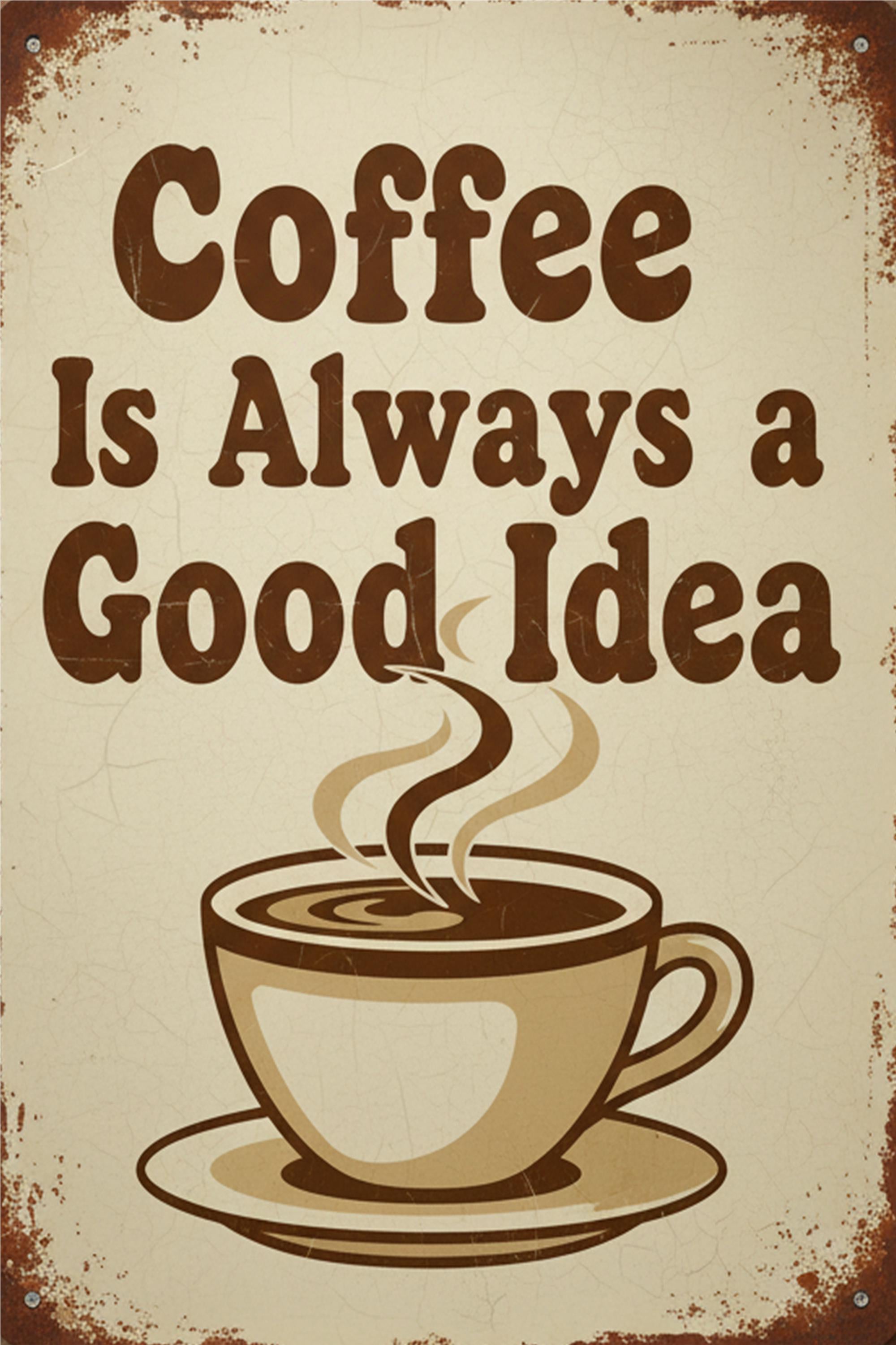 Vintage Coffee Sign – Rustic Kitchen Decor | Retro Metal Plaque & Good Idea Quote