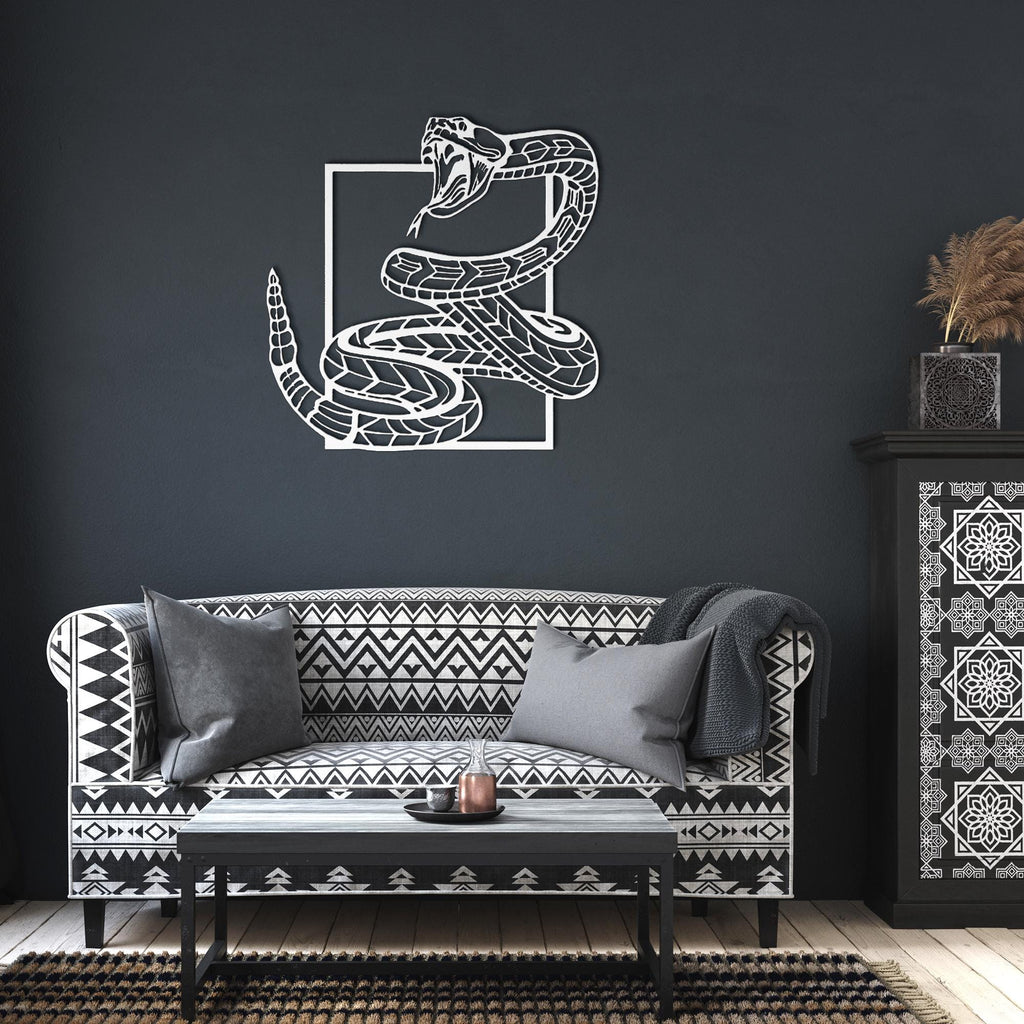 Rattlesnake Metal Sign - Coiled Rattlesnake Art | Durable Steel Wildlife Decor