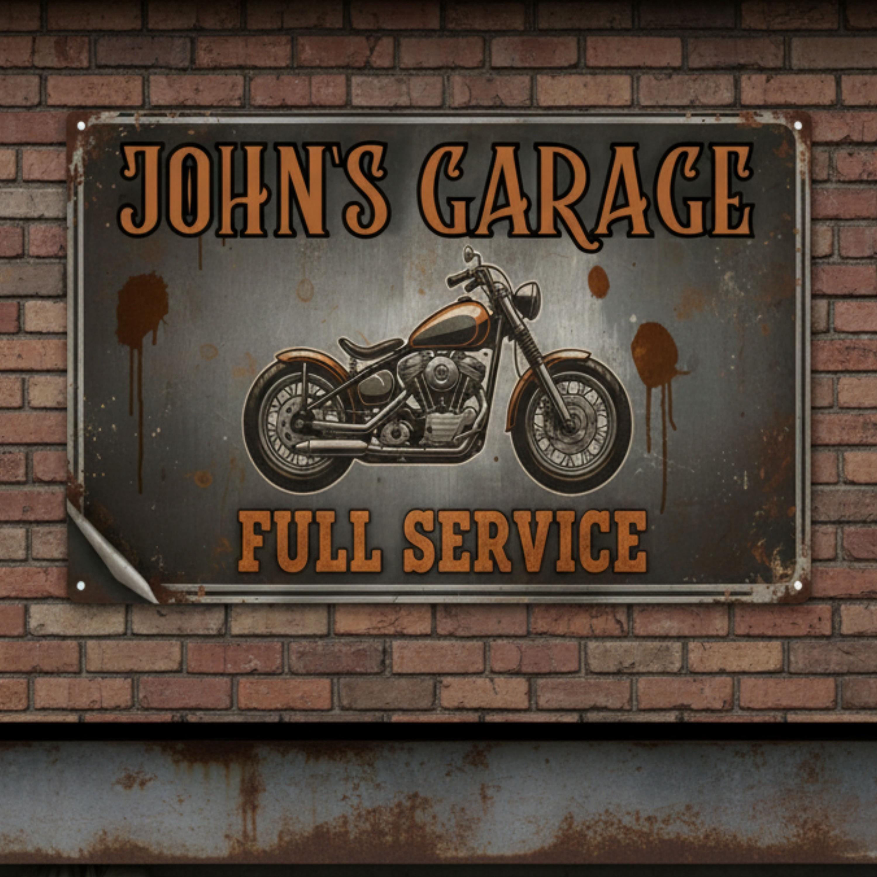 Personalized Garage Sign - Custom Metal Sign | Vintage Man Cave Decor & Motorcycle Wall Art