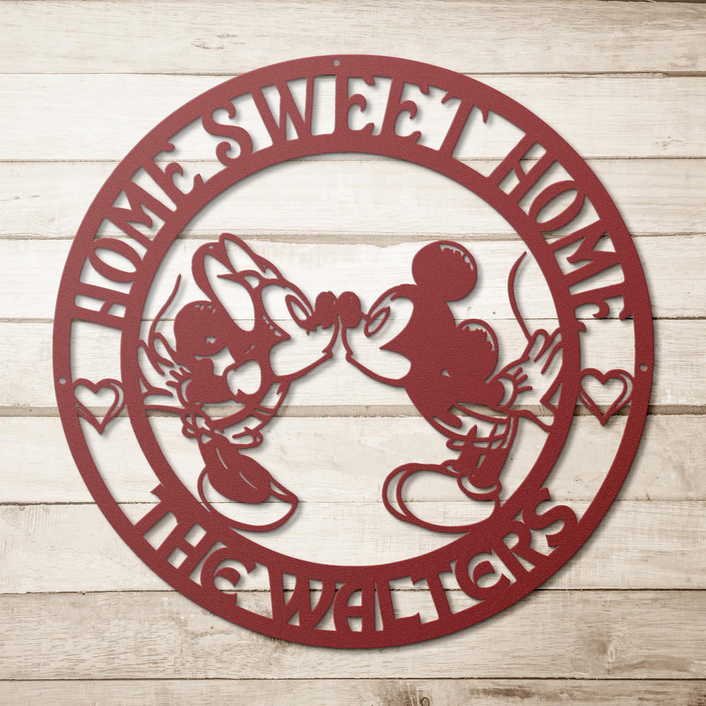 Personalized Metal Sign - Custom Family Name Disney Home Decor | Mickey Minnie Silhouette Art