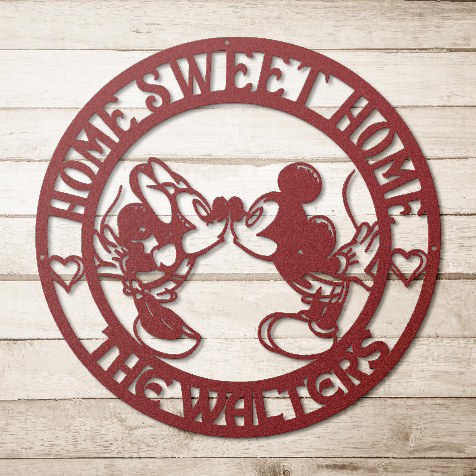 Personalized Metal Sign - Custom Family Name Disney Home Decor | Mickey Minnie Silhouette Art