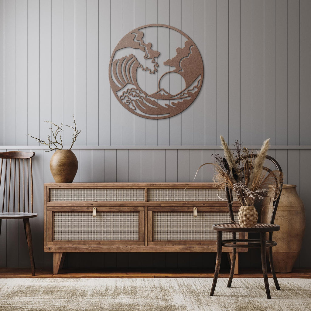 Wave Metal Wall Art, Japanese Coastal Decor
