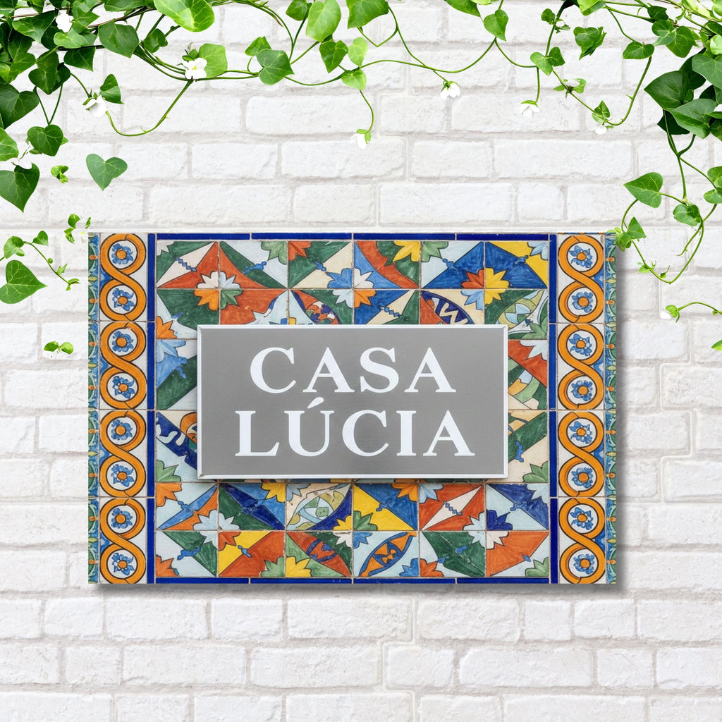 Personalized Metal Sign | Custom Outdoor Sign with Spanish Tile Art & Colorful Home Decor
