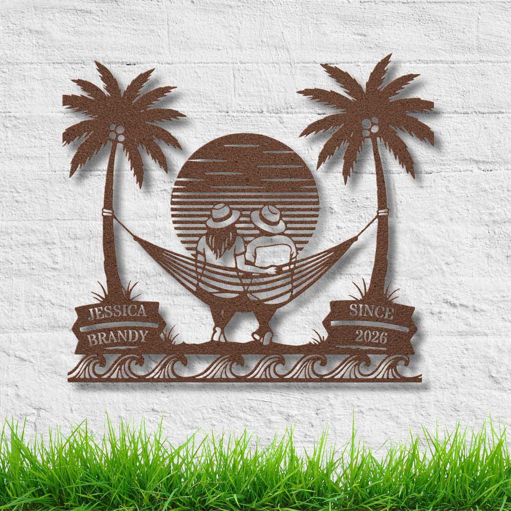 Personalized Beach House Metal Sign, Couple Name Tropical Decor, Anniversary Gift, Outdoor Art