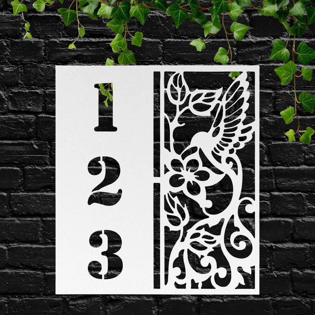 Personalized Hummingbird House Number Sign, Die Cut 18-Gauge Steel Address Art