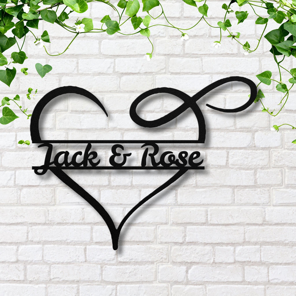 Personalized Infinity Heart Metal Sign: Custom Couple Name Wall Art, Wedding Anniversary Gift, Forever Love Die Cut Decor