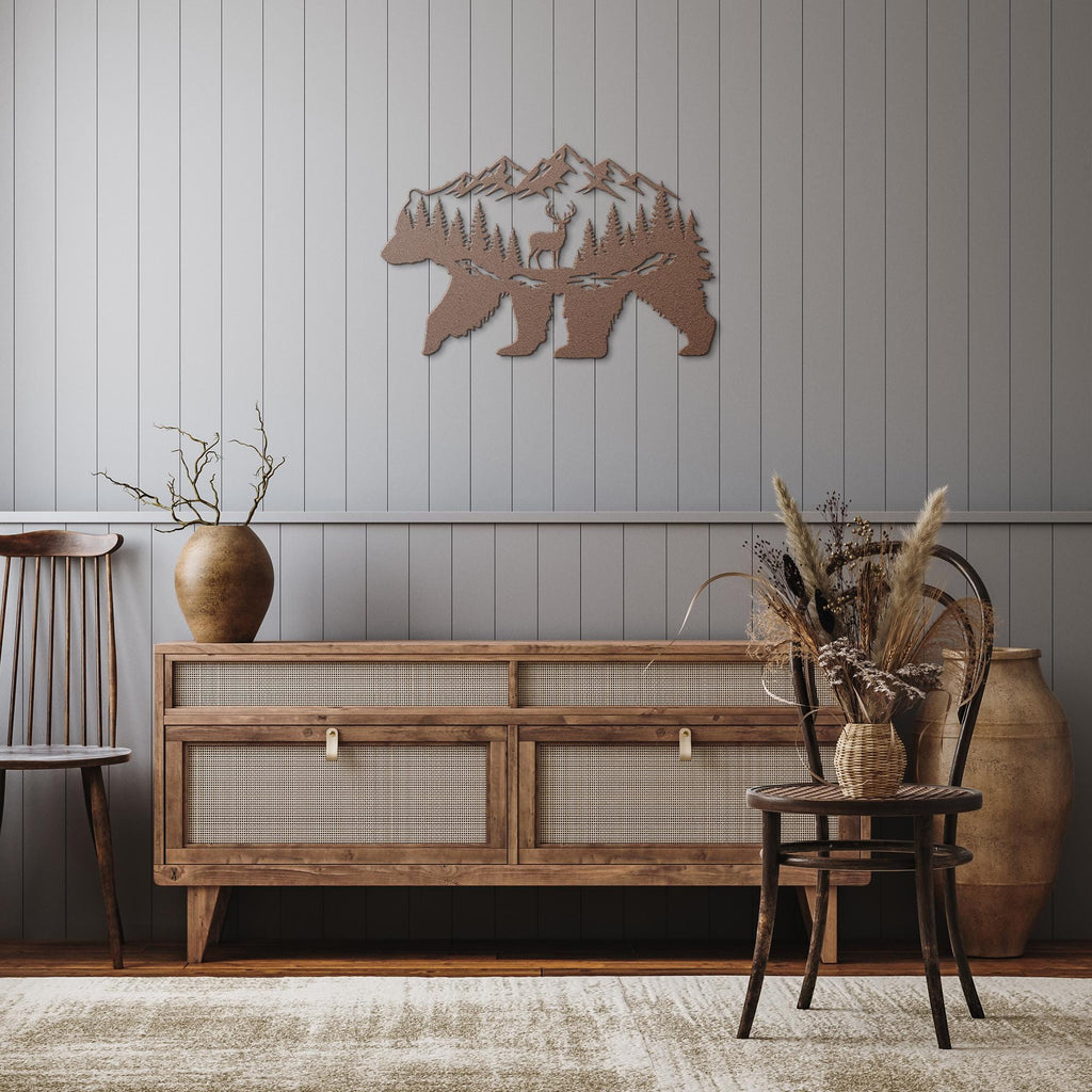 Mountain Bear Metal Wall Art: Wildlife Silhouette Cabin Decor