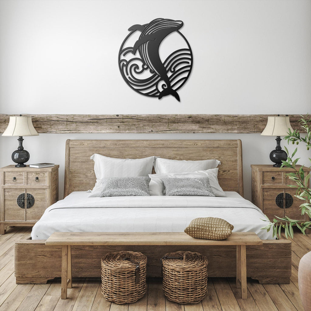 Whale Metal Wall Art: Modern Ocean Wave Steel Sign