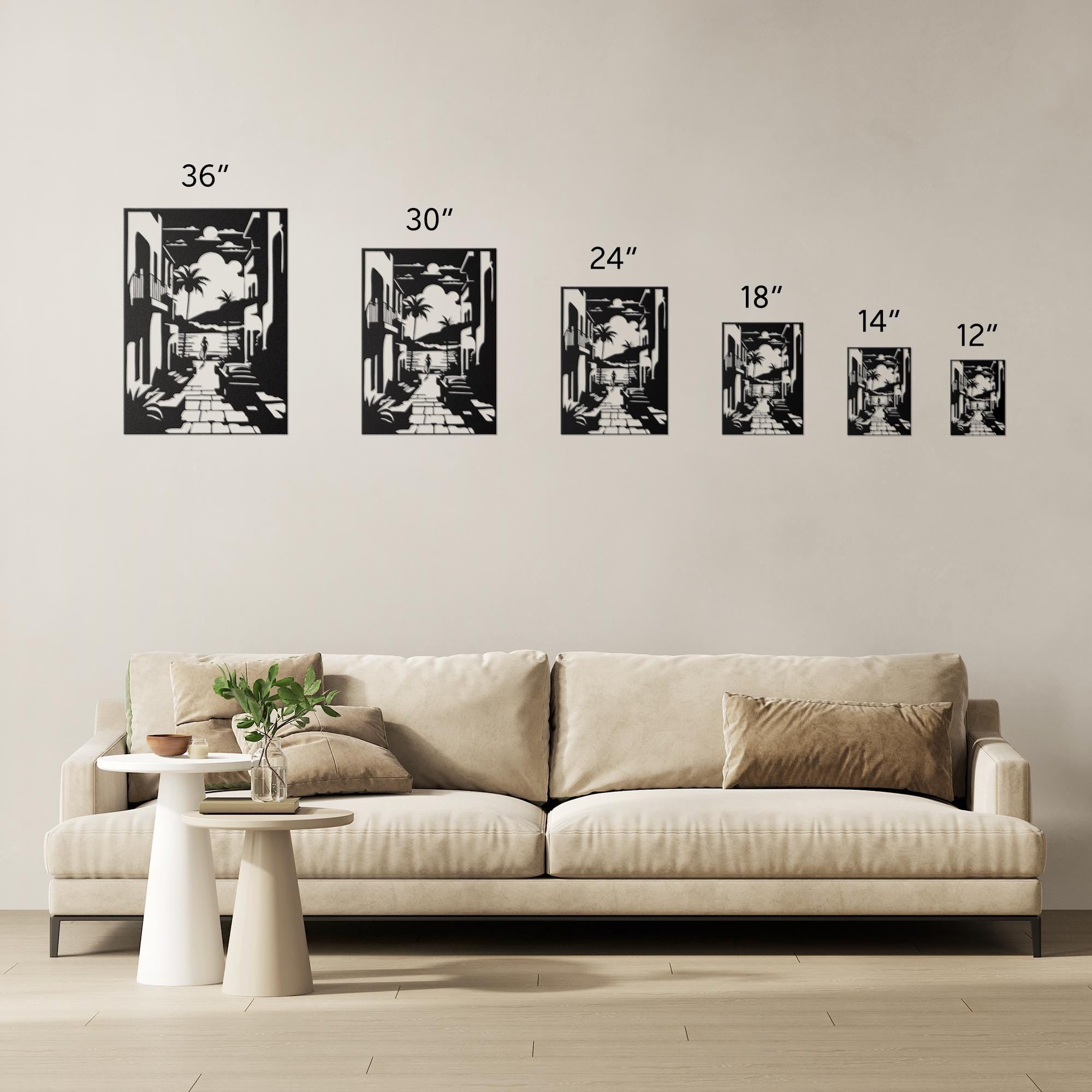 Mediterranean Street Metal Wall Art, Coastal Decor, Summer Beach House, Patio Sign