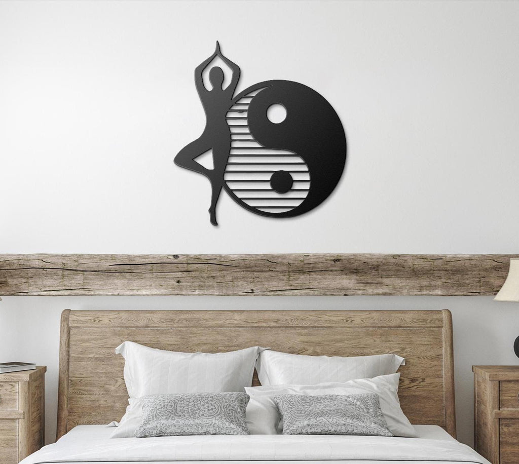 Yoga Pose Yin Yang Metal Wall Art, Meditation Decor