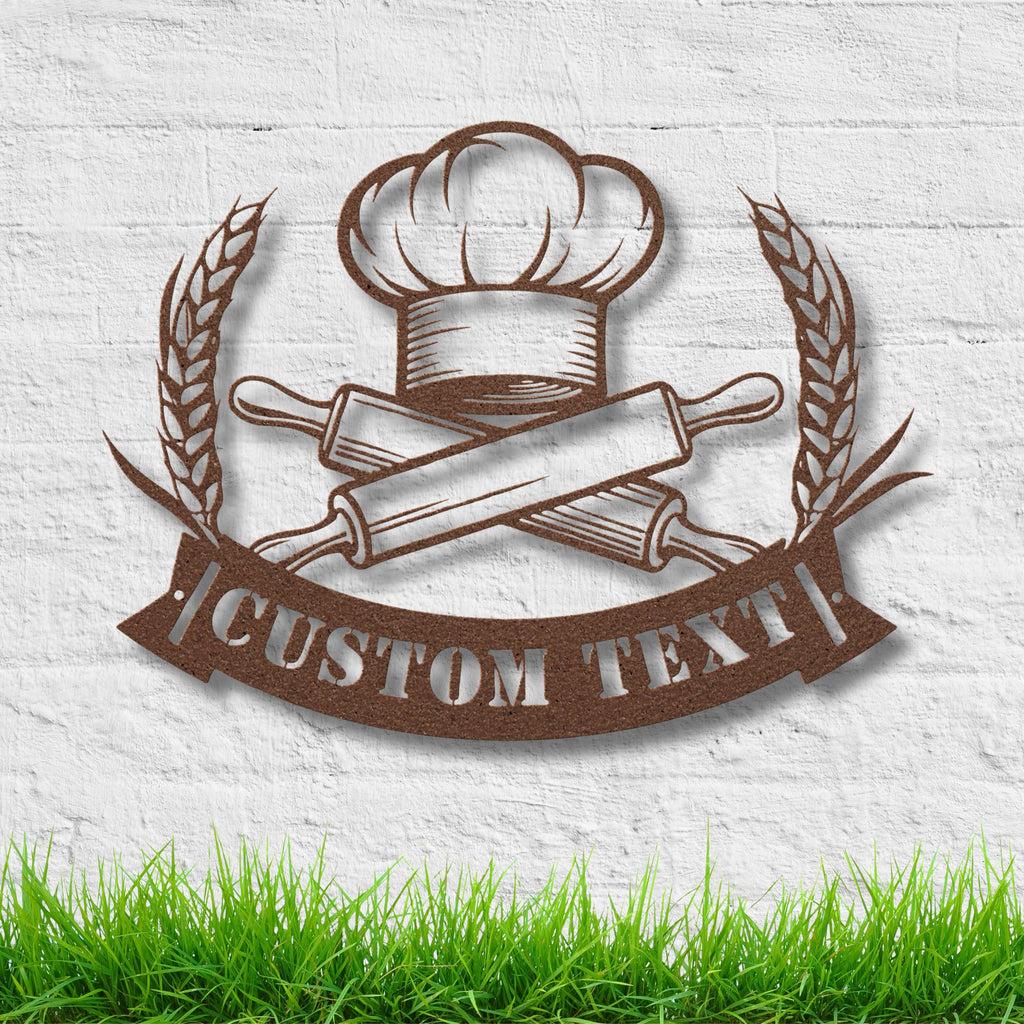 Personalized Baker Sign - Custom Kitchen Decor | Chef Metal Sign & Rolling Pin Art