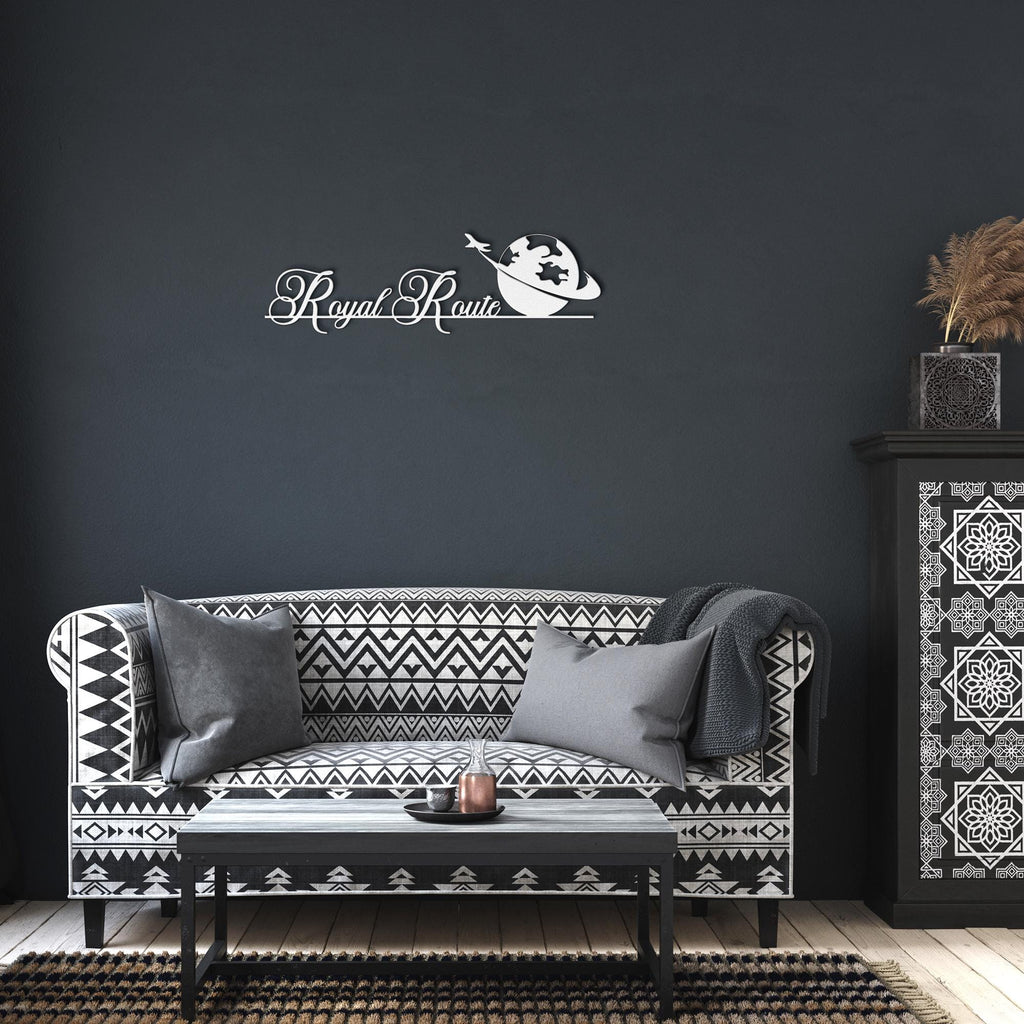 Custom Metal Business Logo Sign: Earth & Airplane Design